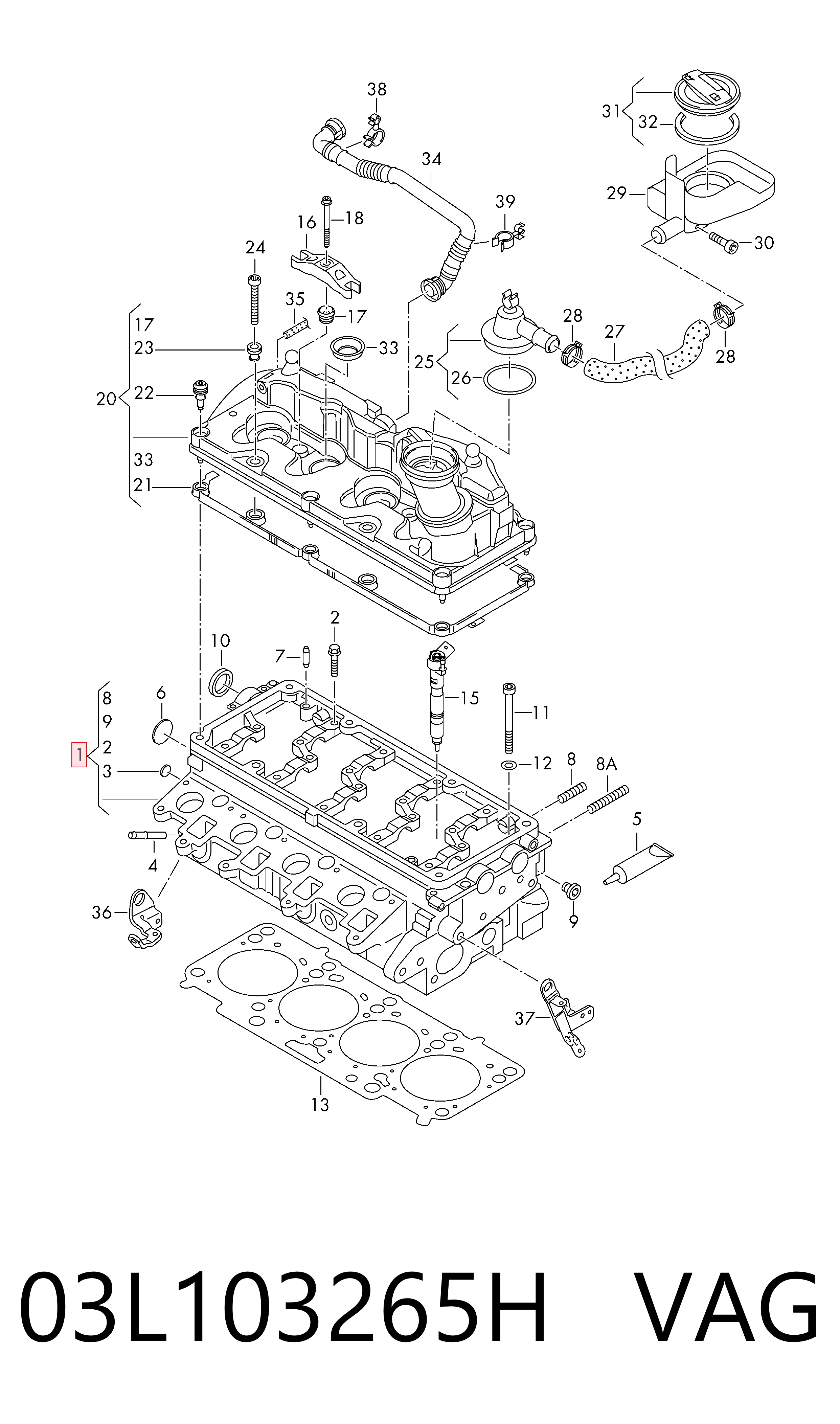 03L103265H VAG Cabeça de motor (CBC)
