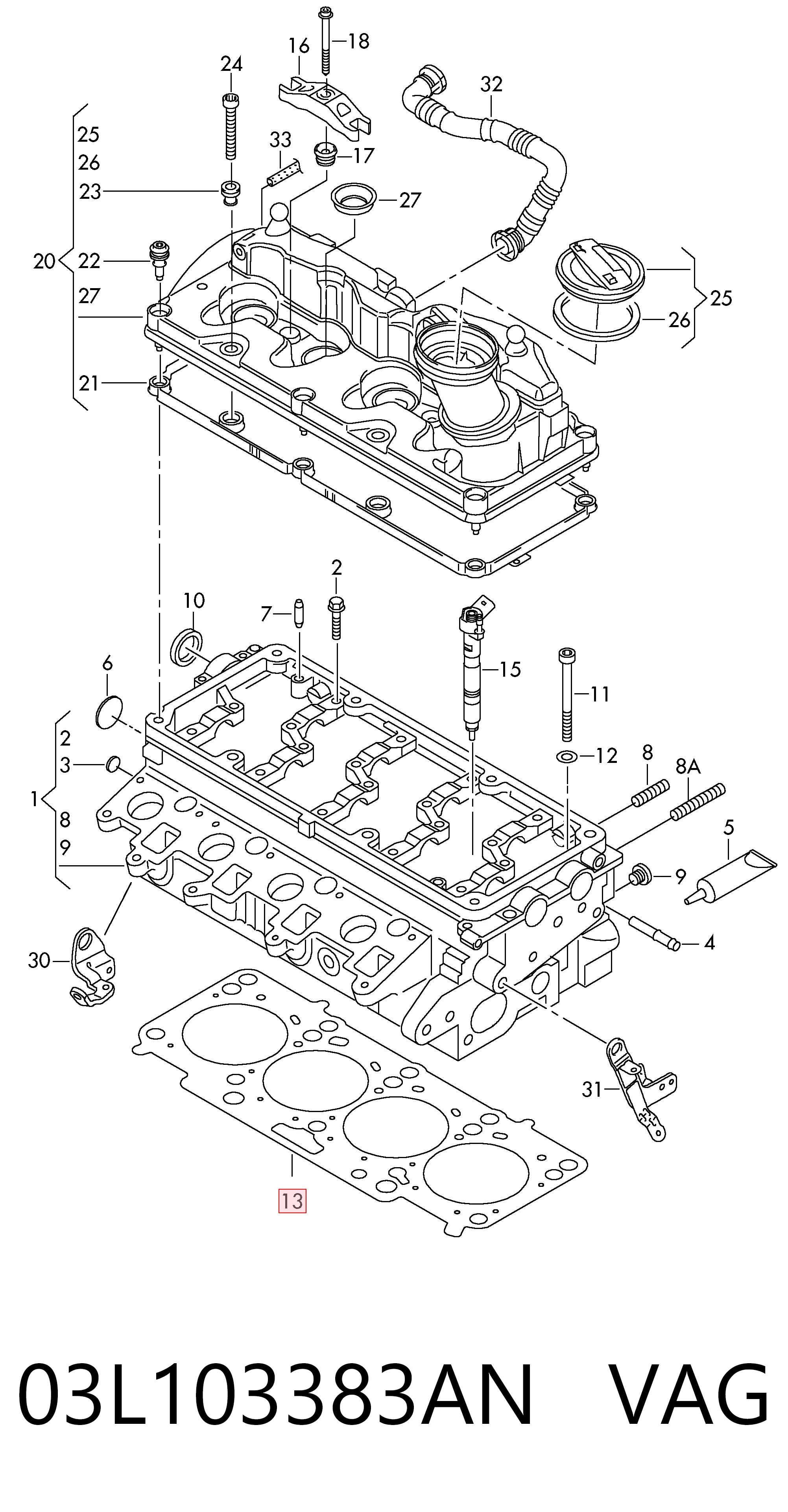 Vedante de cabeça de motor (CBC) Volkswagen Crafter 30-35 2E, 2EE, 2EK