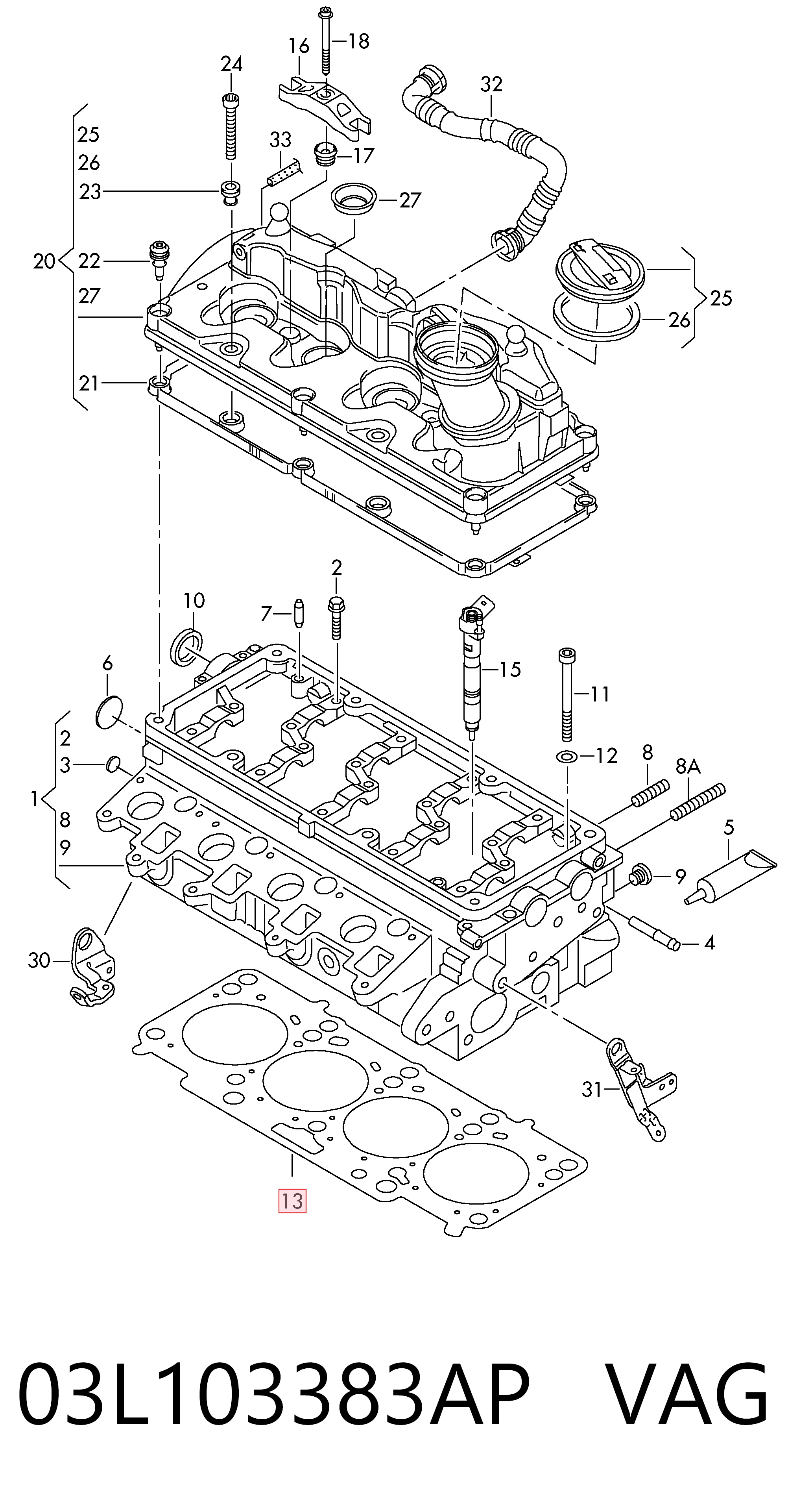  Vedante de cabeça de motor (CBC) Volkswagen Caddy ALLTRACK IV сaixa (SAA) (2015 - 2026) ALLTRACK IV