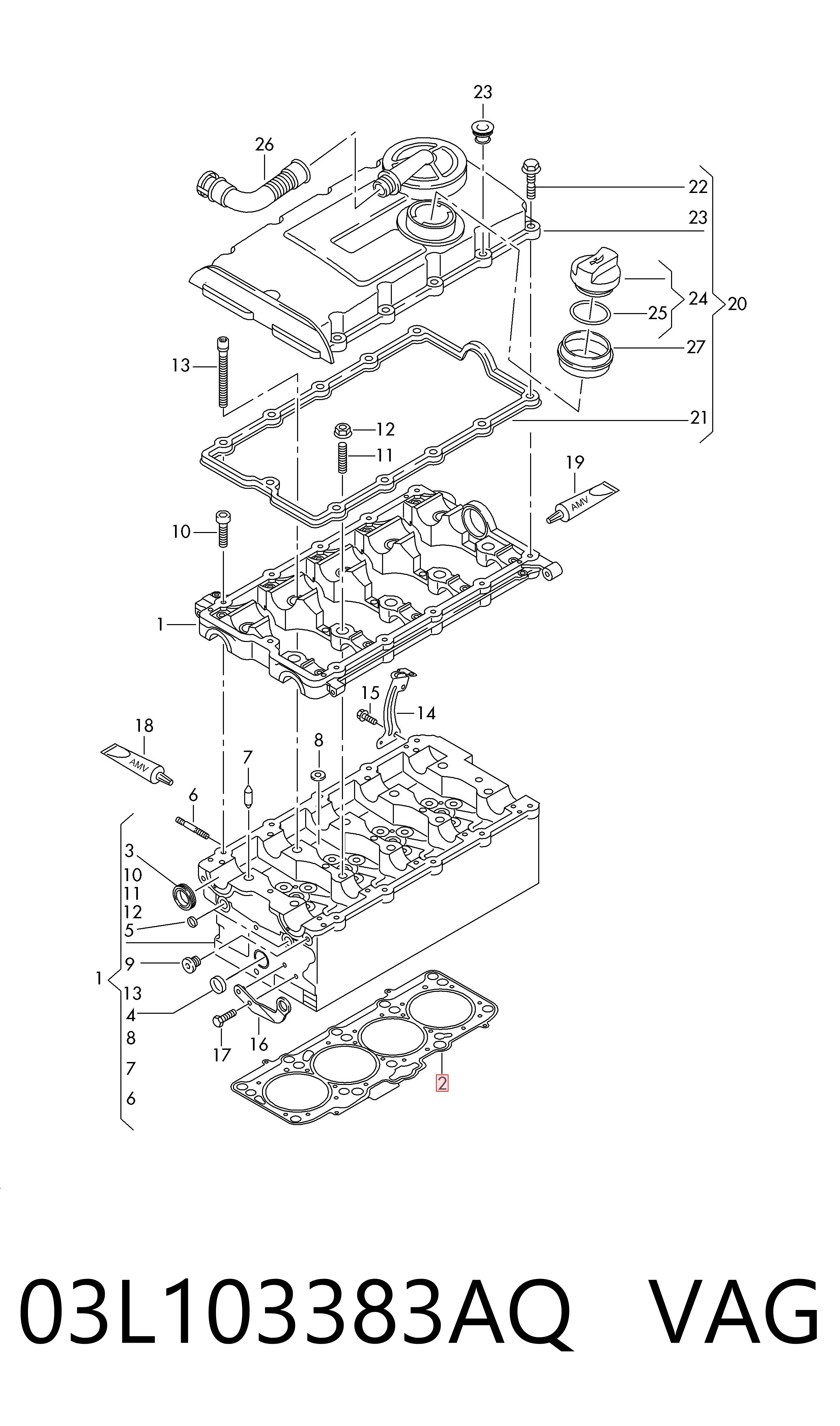 03L103383AQ VAG Vedante de cabeça de motor (CBC)