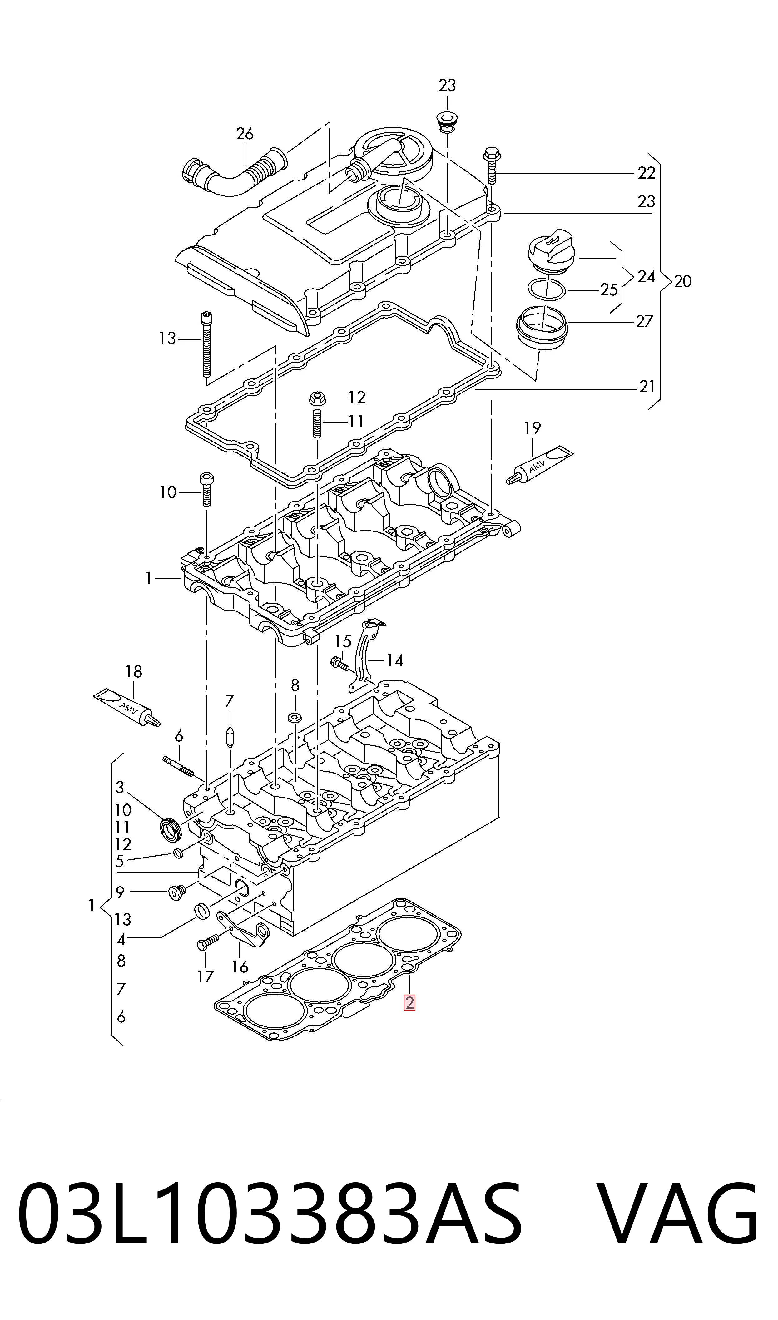 03L103383AS VAG Vedante de cabeça de motor (CBC)