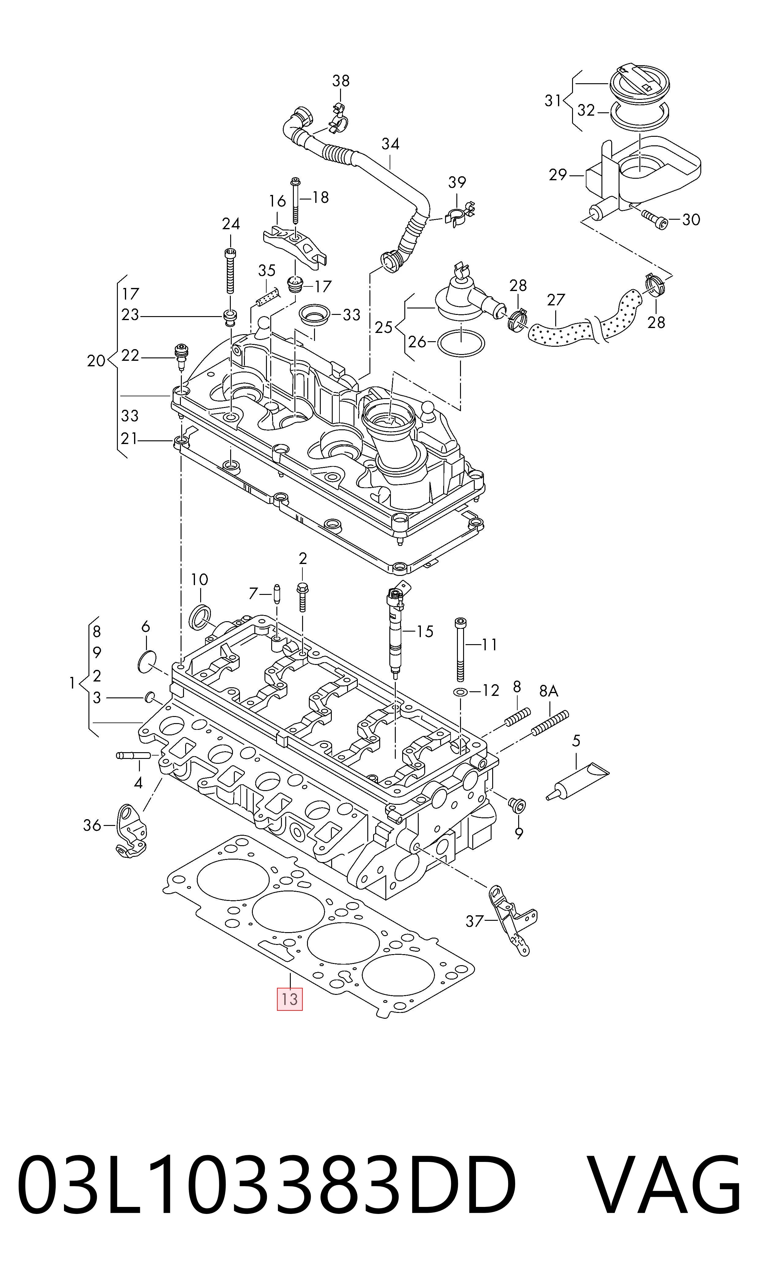 Vedante de cabeça de motor (CBC) 03L103383DD VAG