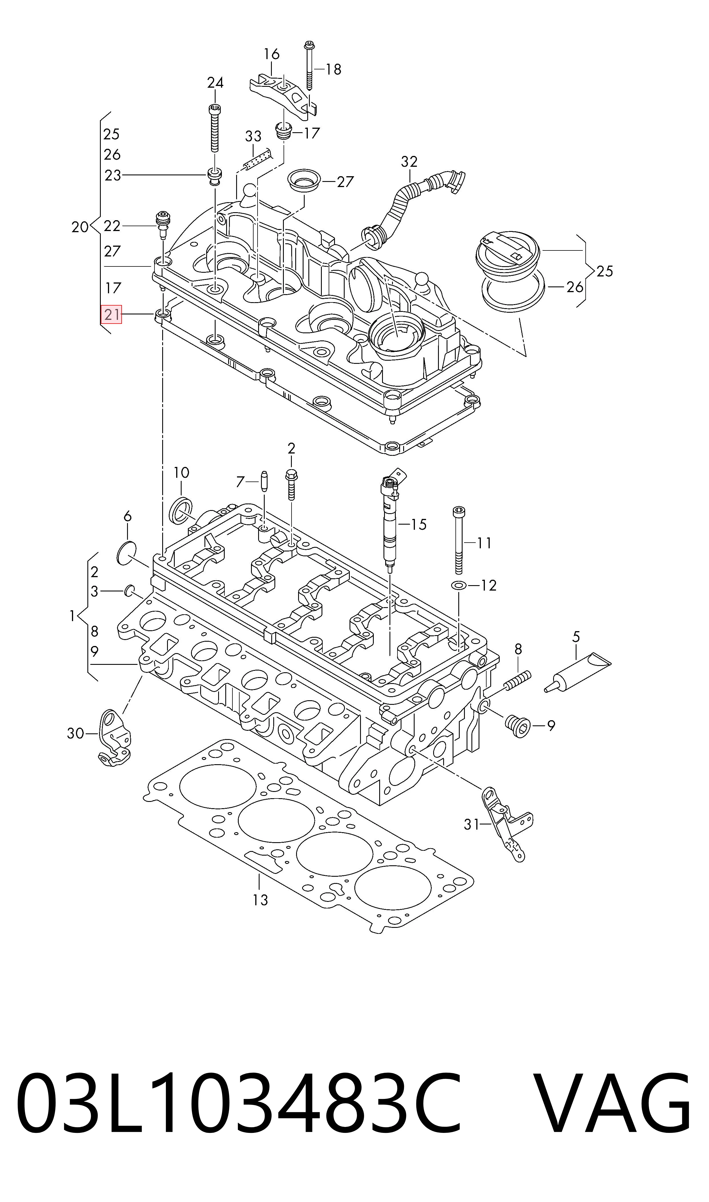 03L103483C VAG Vedante de tampa de válvulas de motor