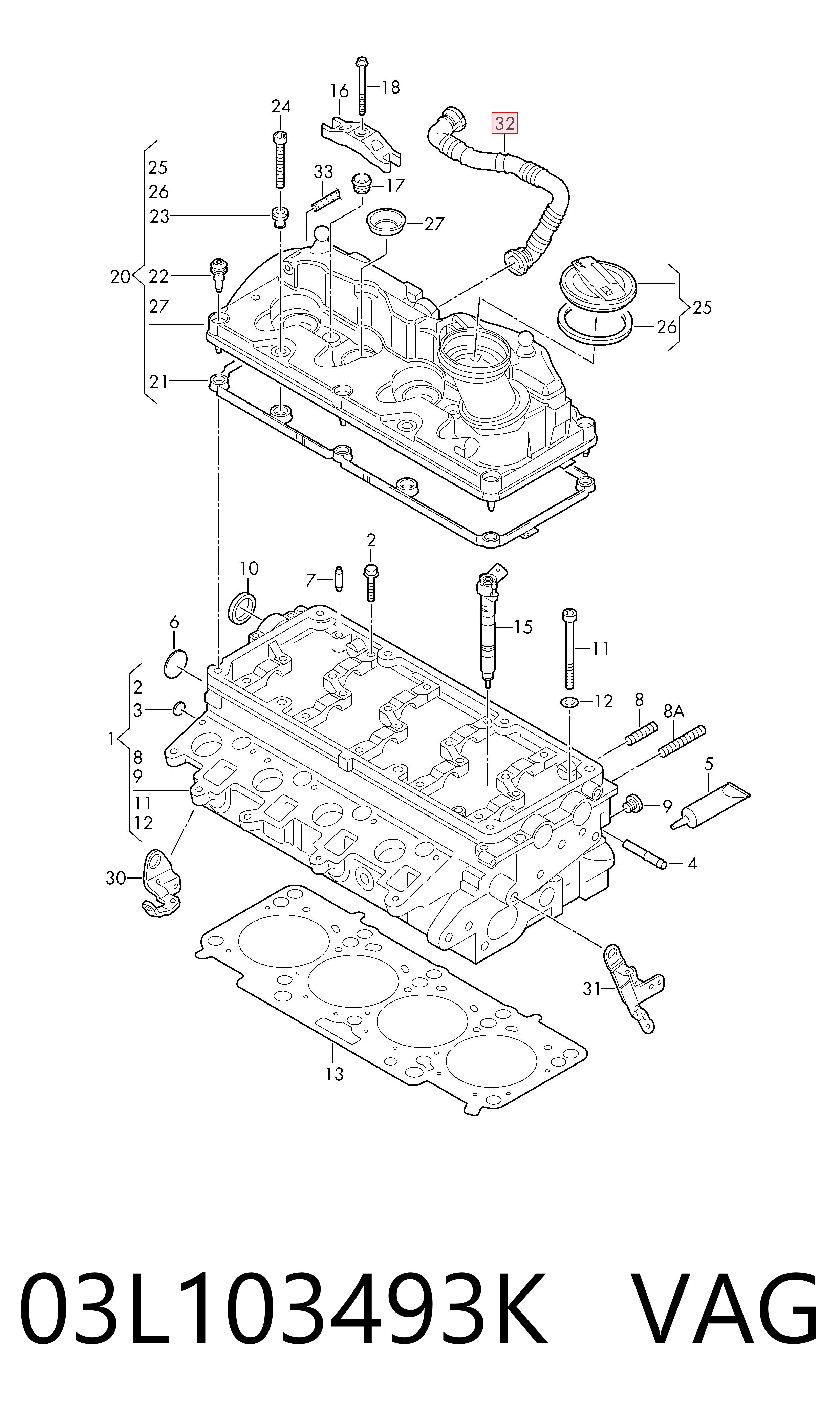 03L103493K VAG Cano derivado de ventilação de cárter (de separador de óleo)