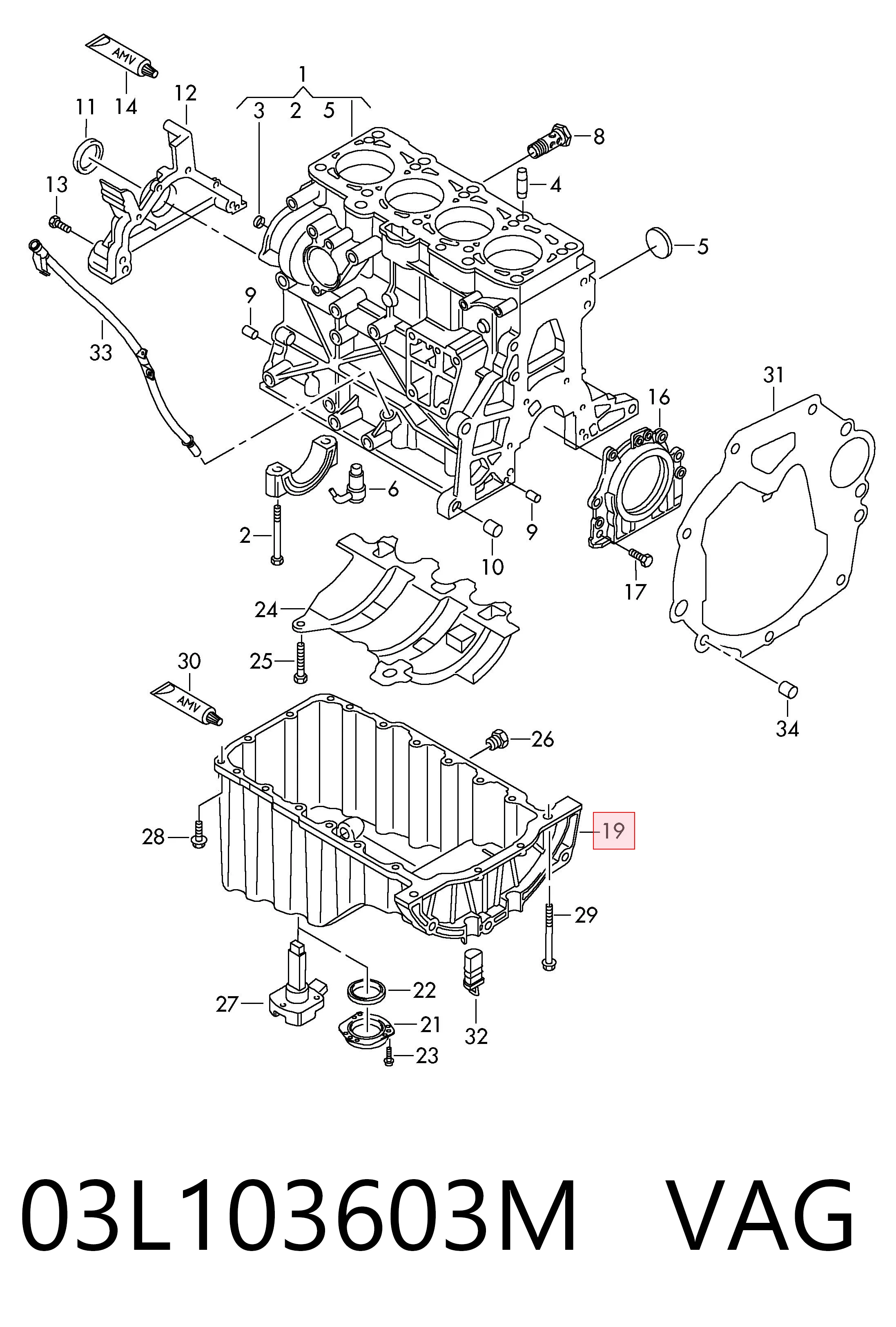03L103603M VAG Panela de óleo de cárter do motor