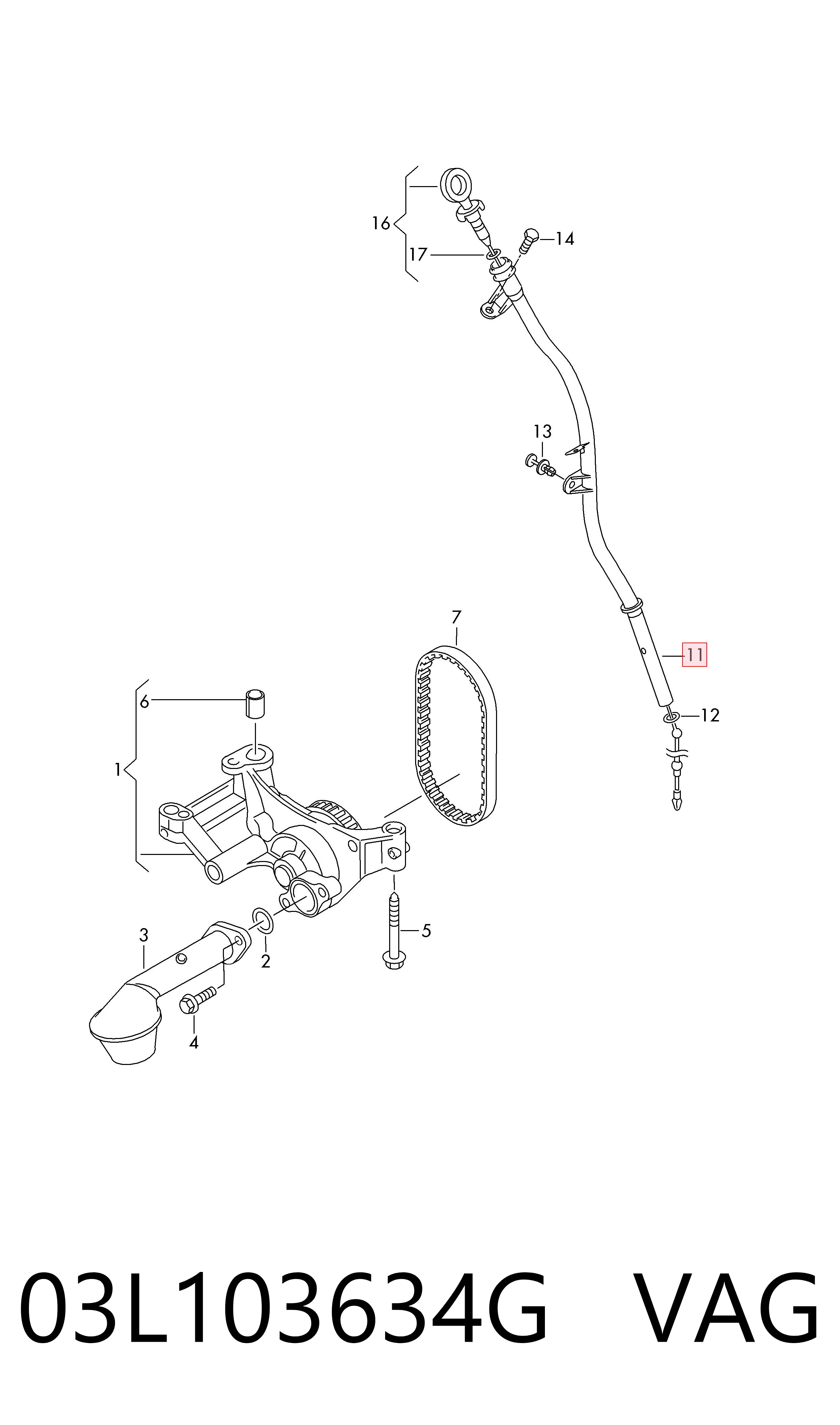 03L103634G VAG Guia de sonda indicador do nível de óleo no motor