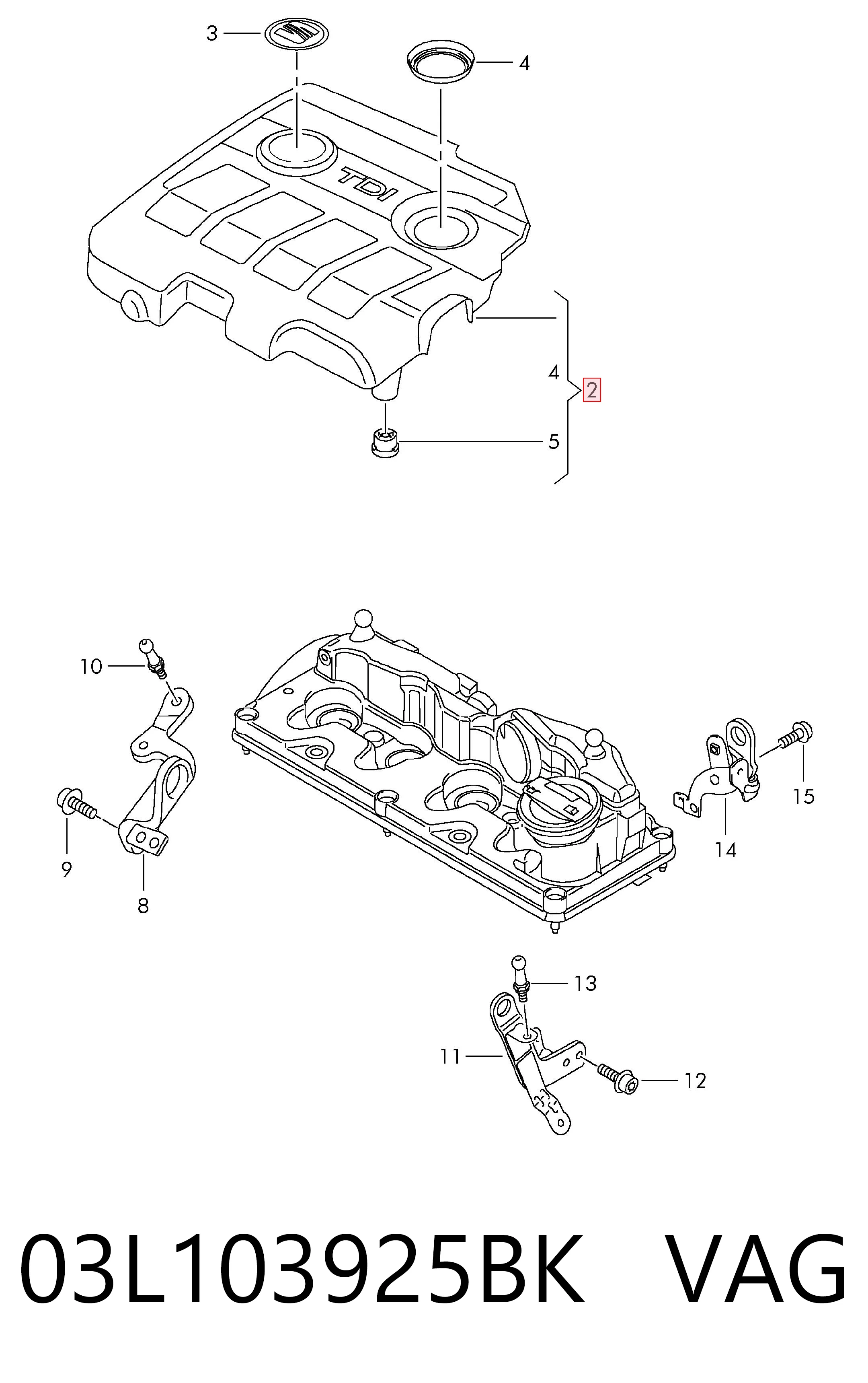03L103925BK VAG Tampa de motor decorativa