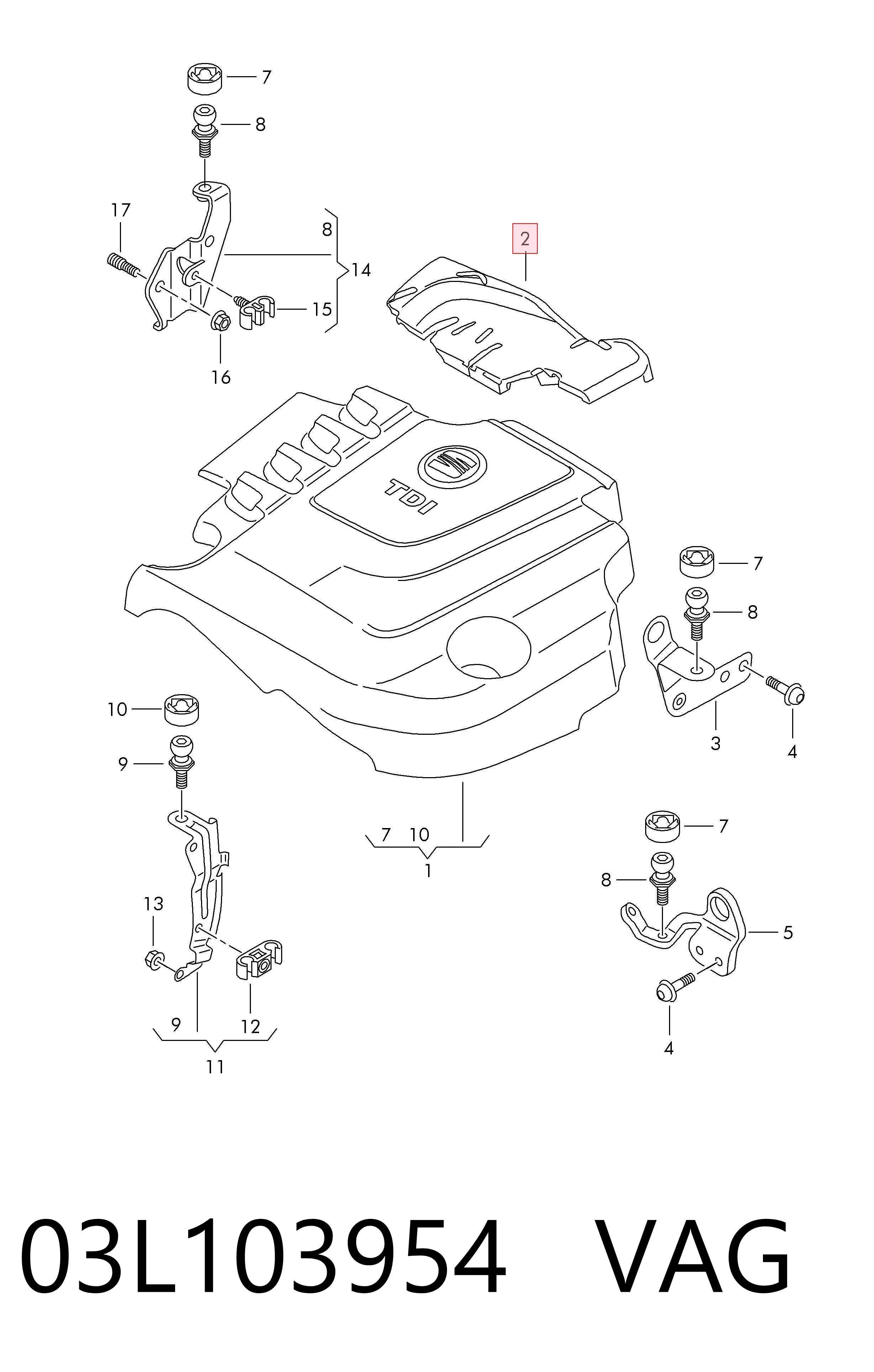 03L103954 VAG Tampa de motor decorativa
