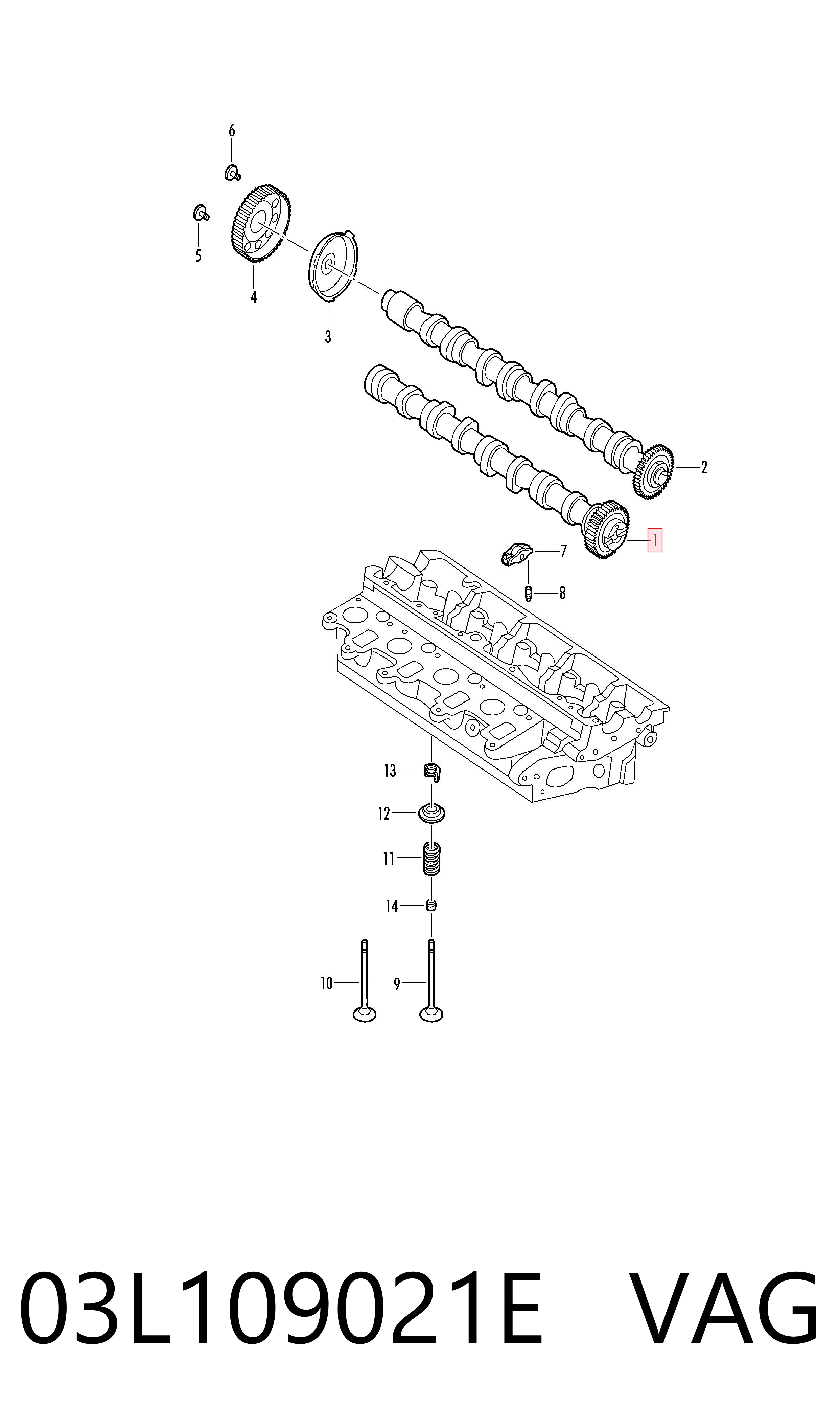 Árvore distribuidora de motor de admissão 03L109021E VAG