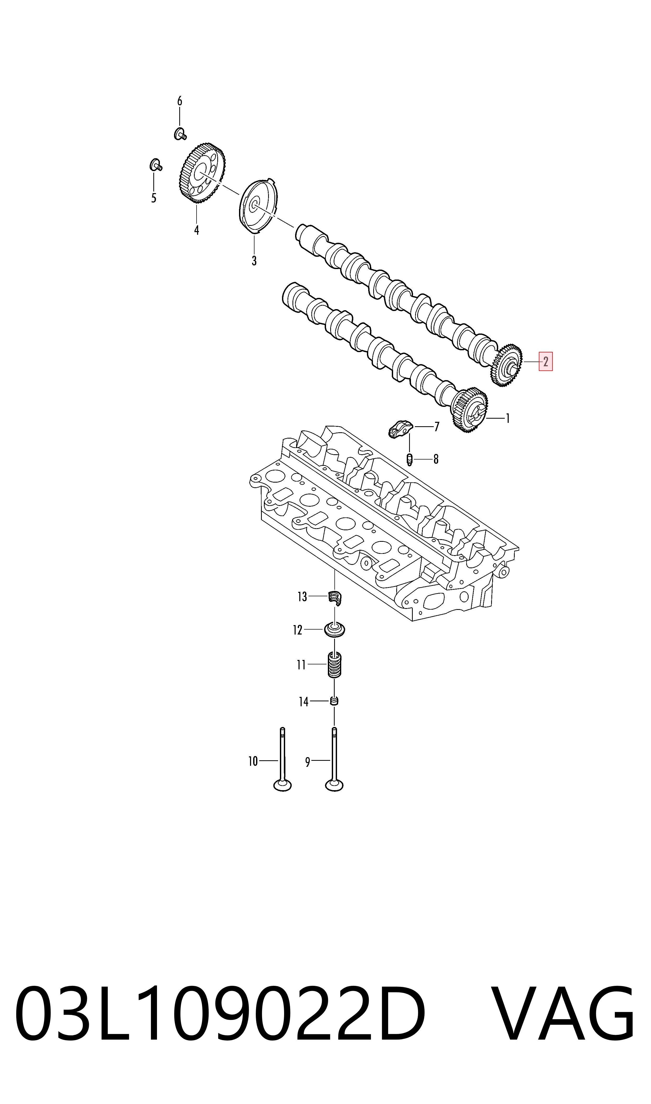 03L109022D VAG Árvore distribuidora de motor de escape