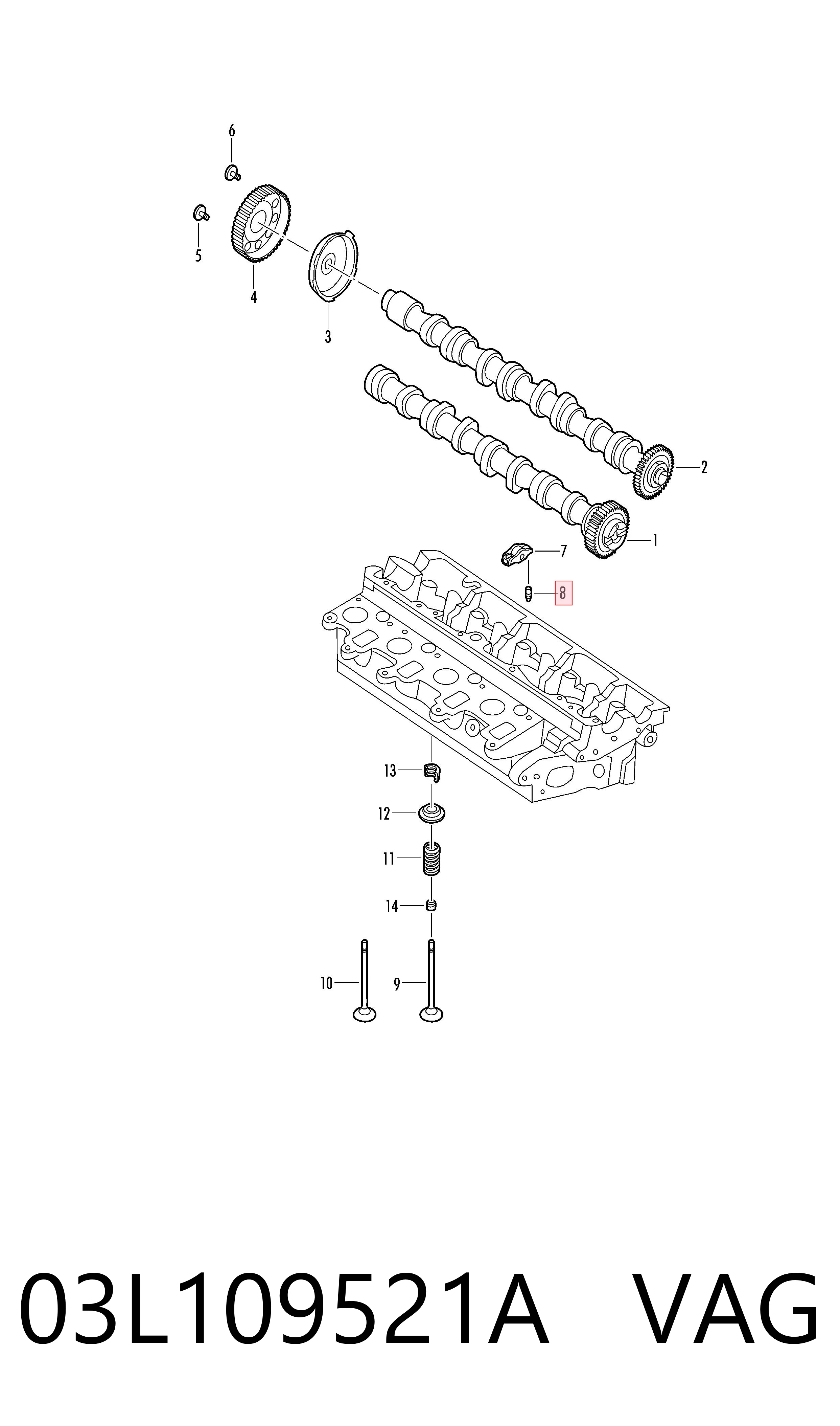 03L109521A VAG Compensador hidrâulico (empurrador hidrâulico), empurrador de válvulas