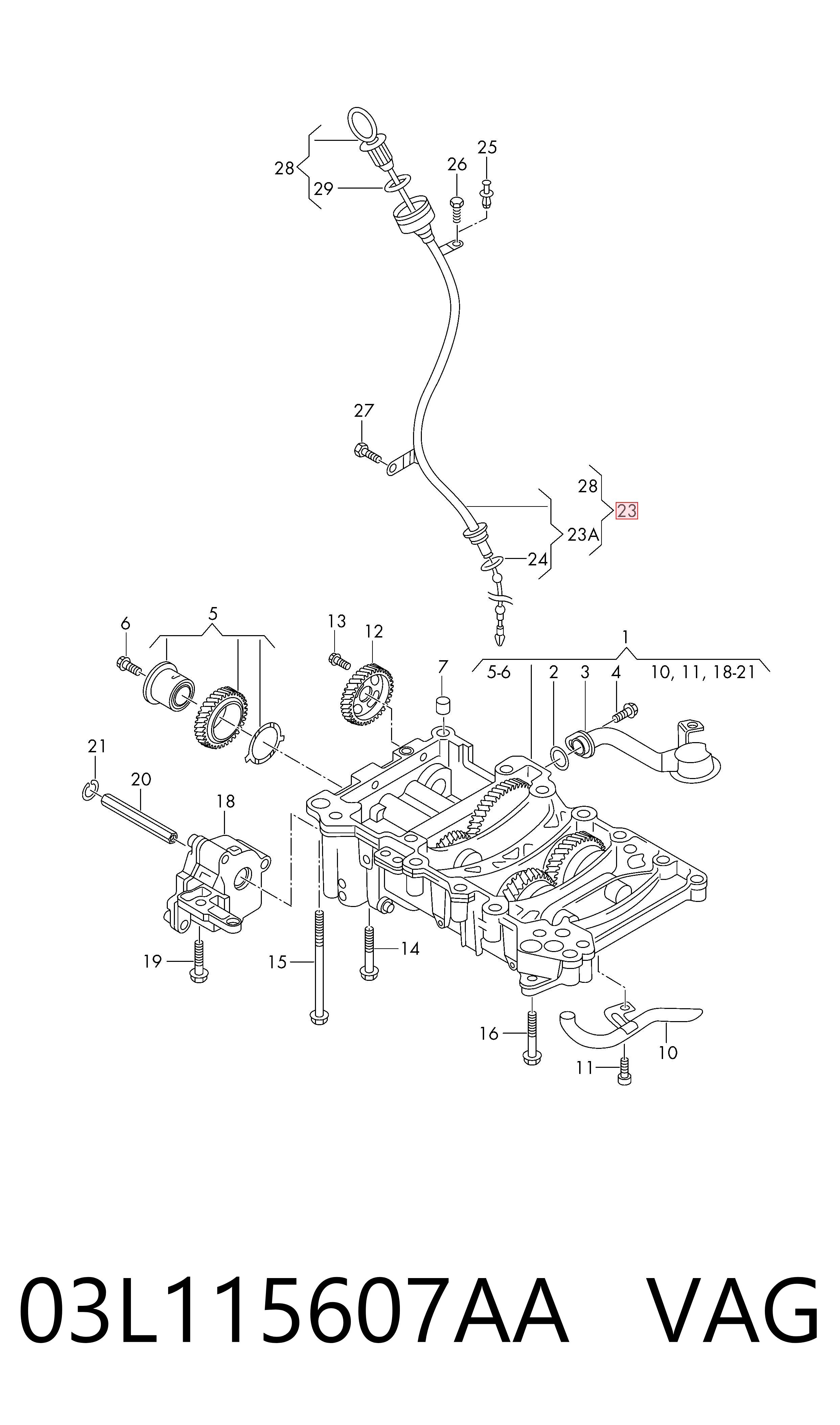 03L115607AA VAG Guia de sonda indicador do nível de óleo no motor