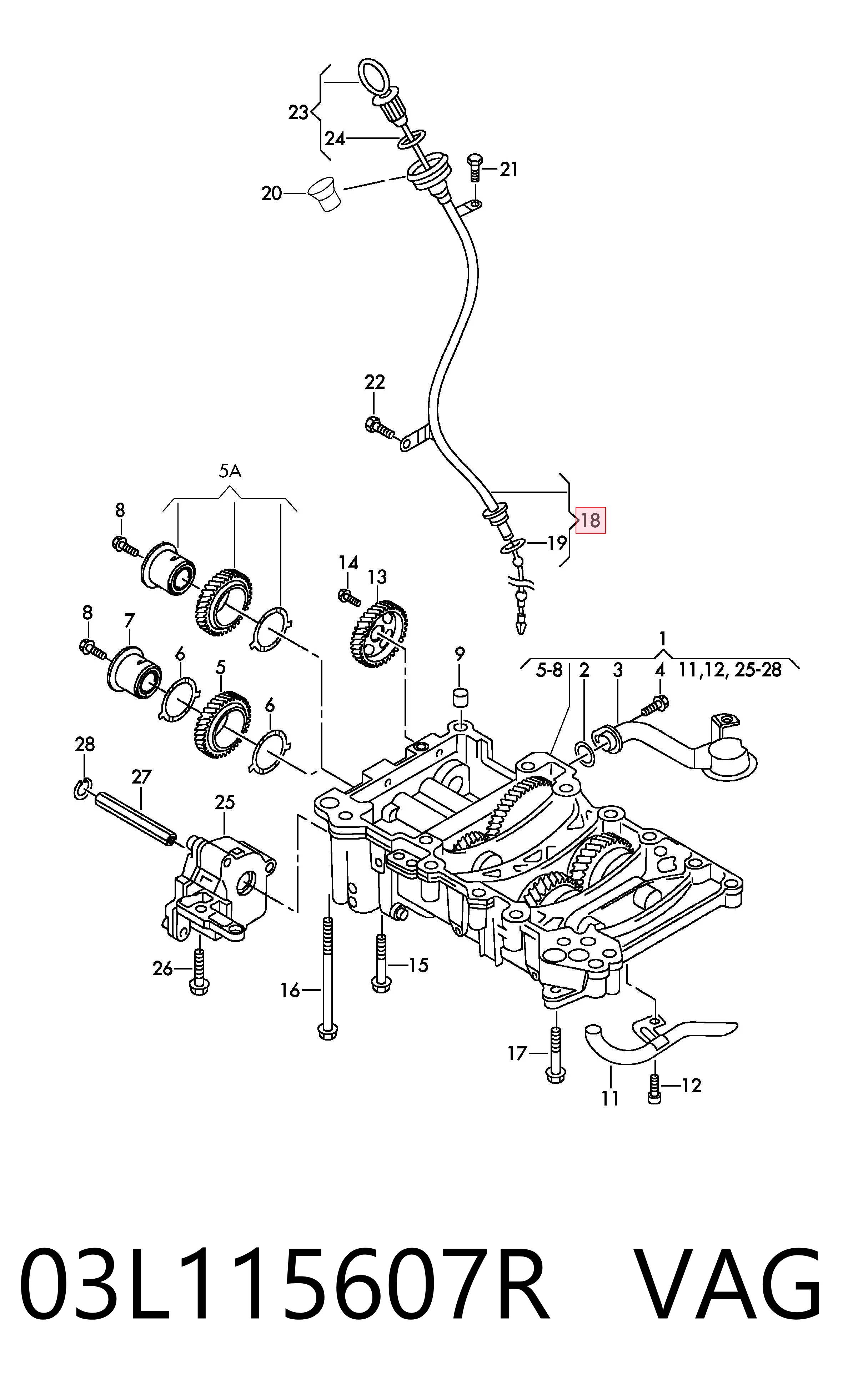 03L115607R VAG Guia de sonda indicador do nível de óleo no motor