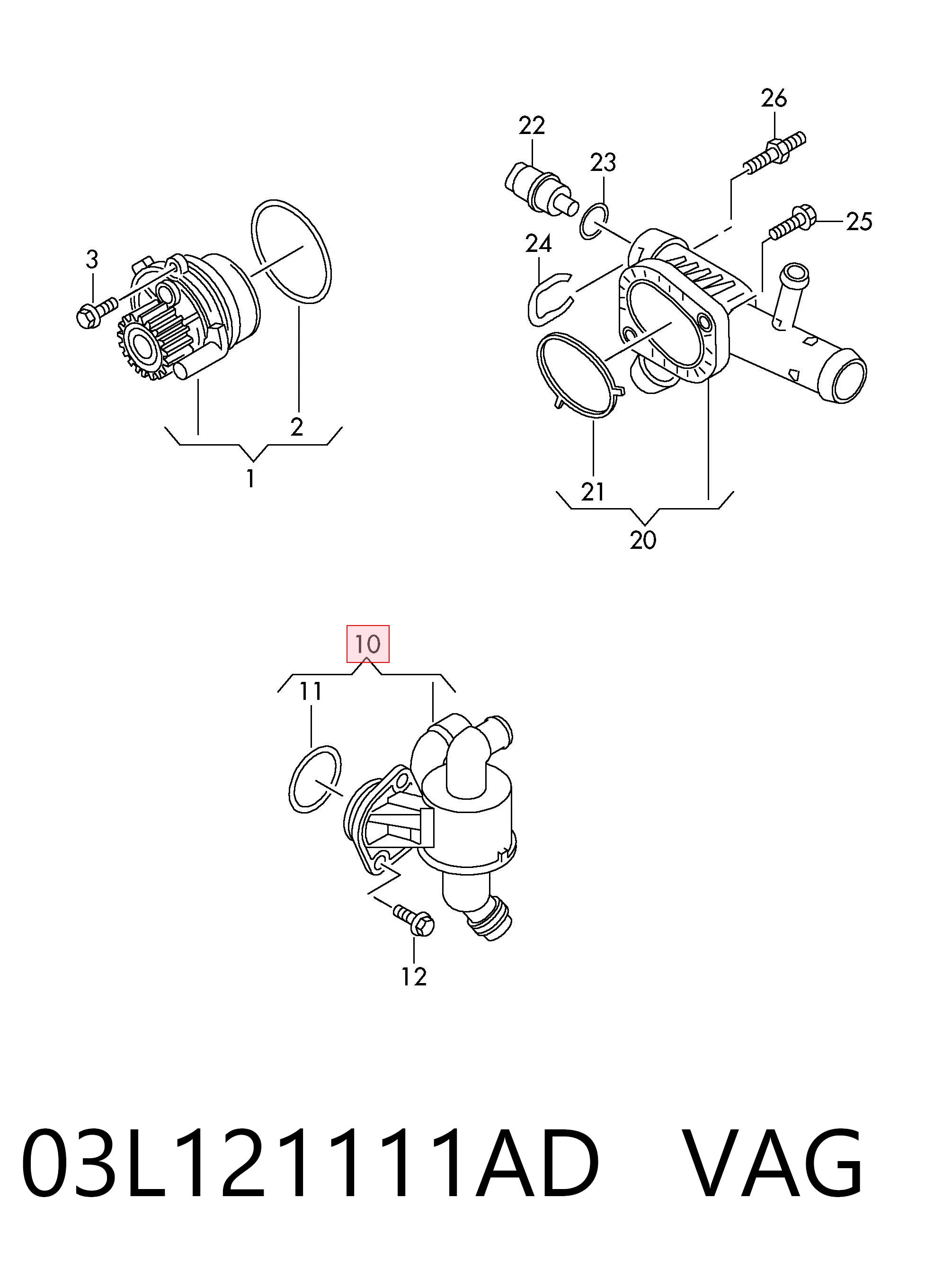Caixa do termostato VAG 03L121111AD