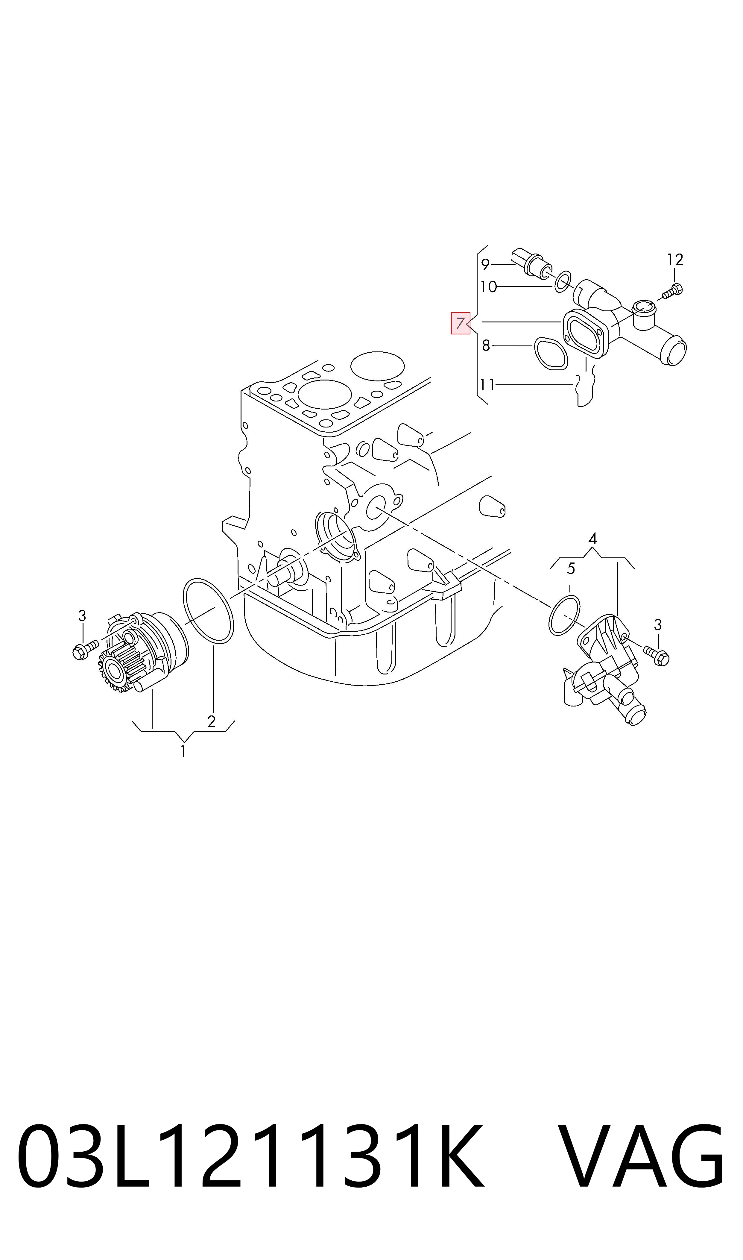 03L121131K VAG Flange do sistema de esfriamento (união em T)