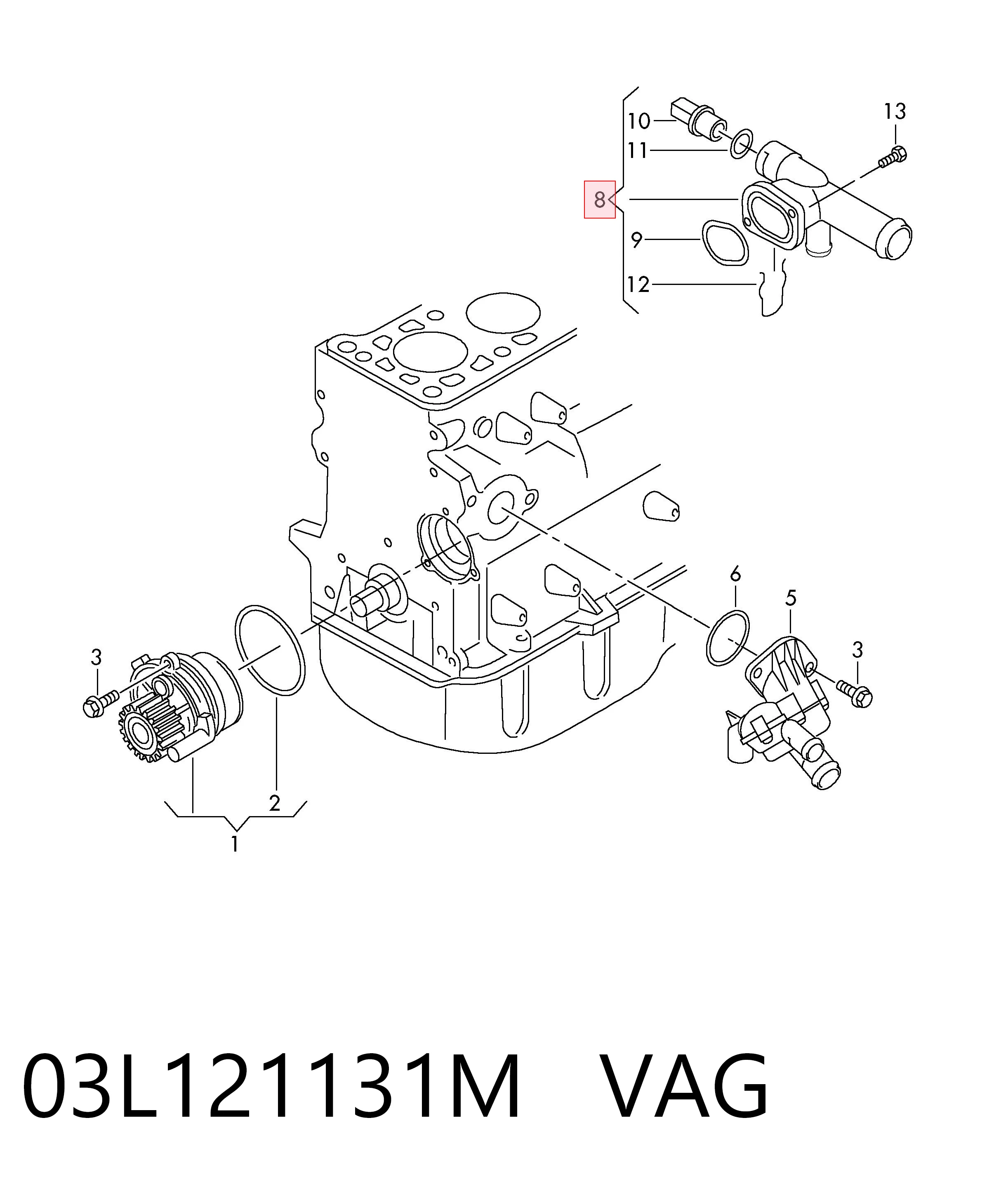 Flange do sistema de esfriamento (união em T) 03L121131M VAG