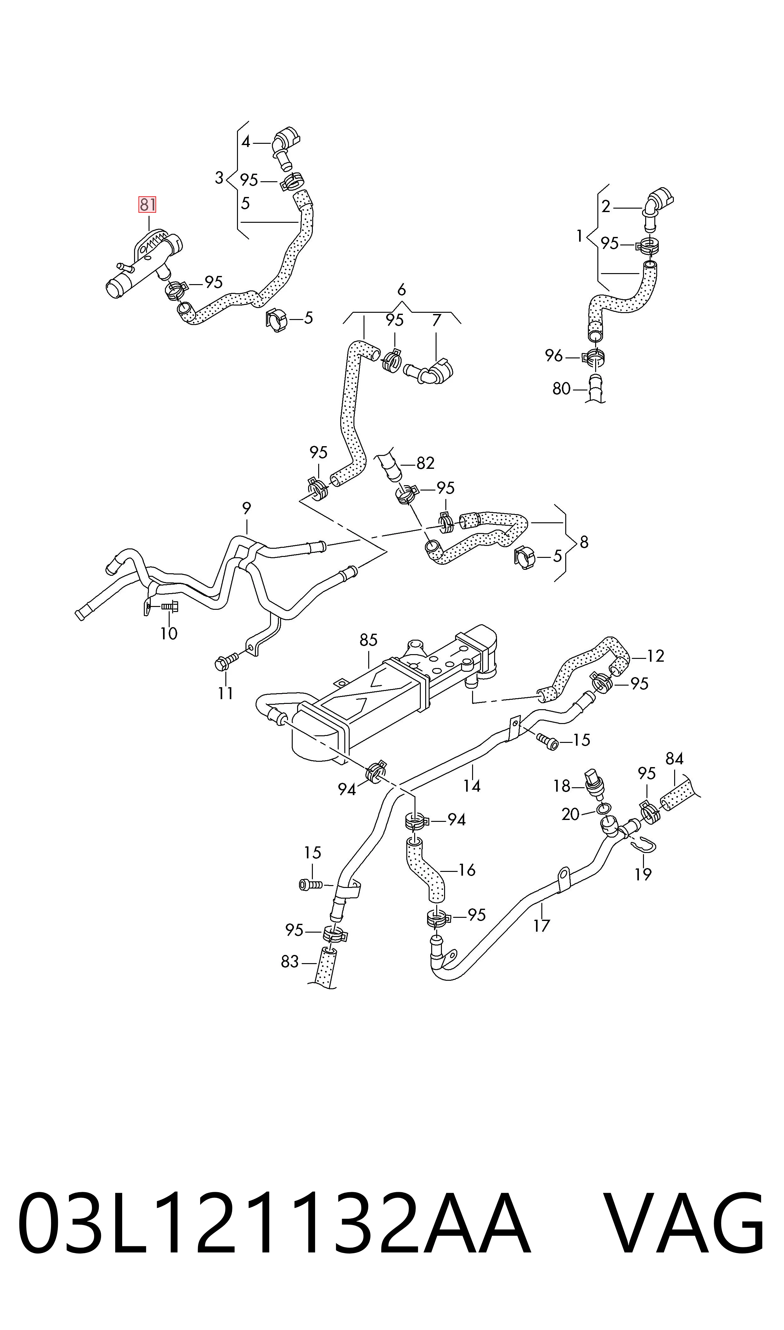 Flange do sistema de esfriamento (união em T) VAG 03L121132AA preço, a partir de 11,02 USD