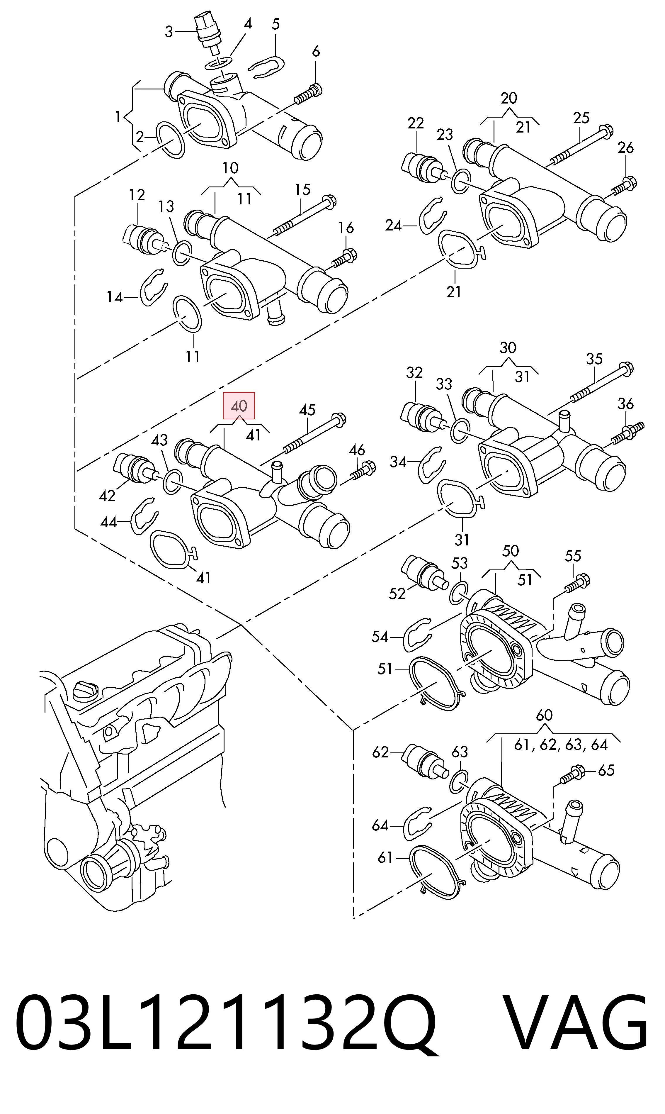 03L121132Q VAG Flange do sistema de esfriamento (união em T)