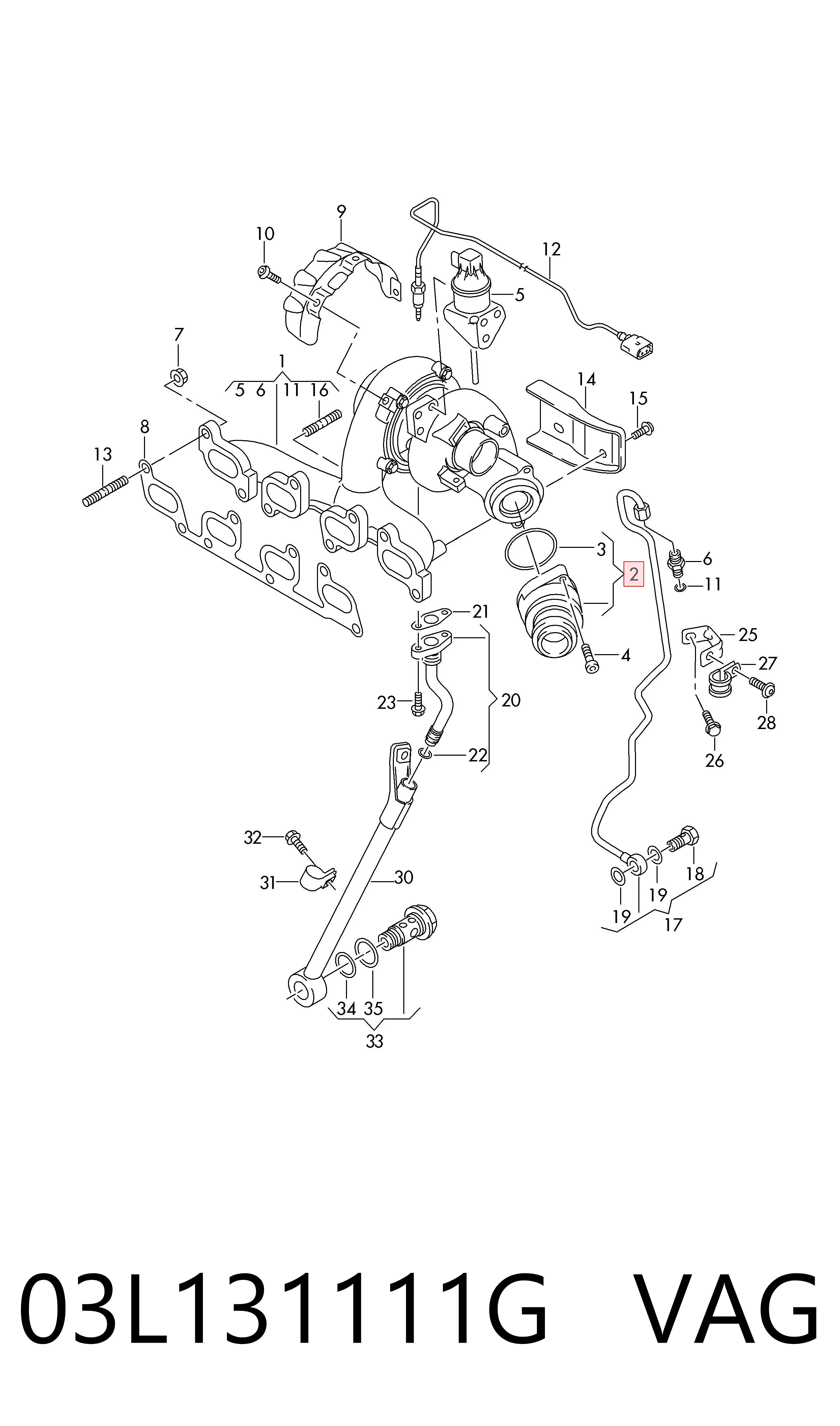 03L131111G VAG Cano derivado de ar, saída de turbina (supercompressão)