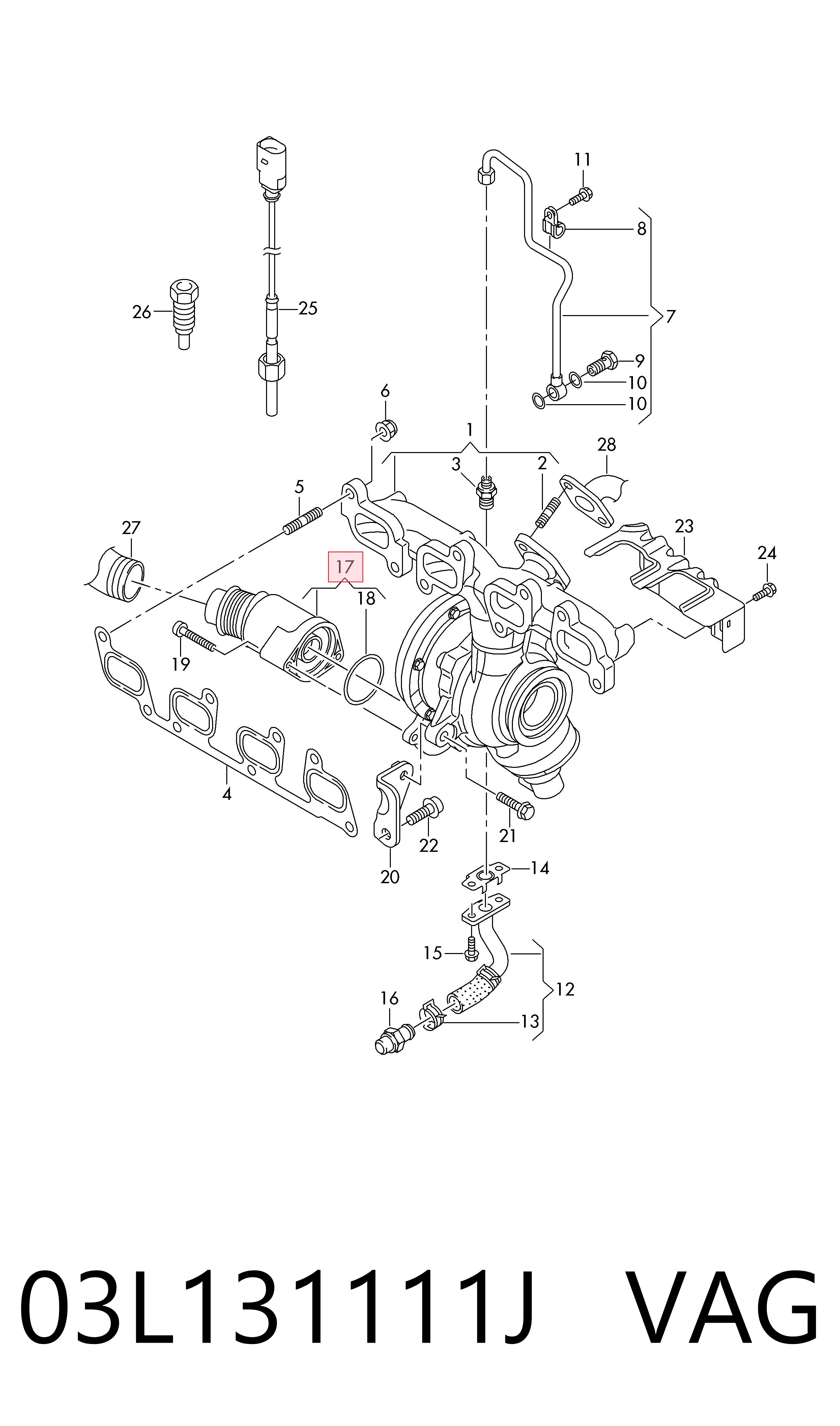 03L131111J VAG Cano derivado de turbina dos gases de escape