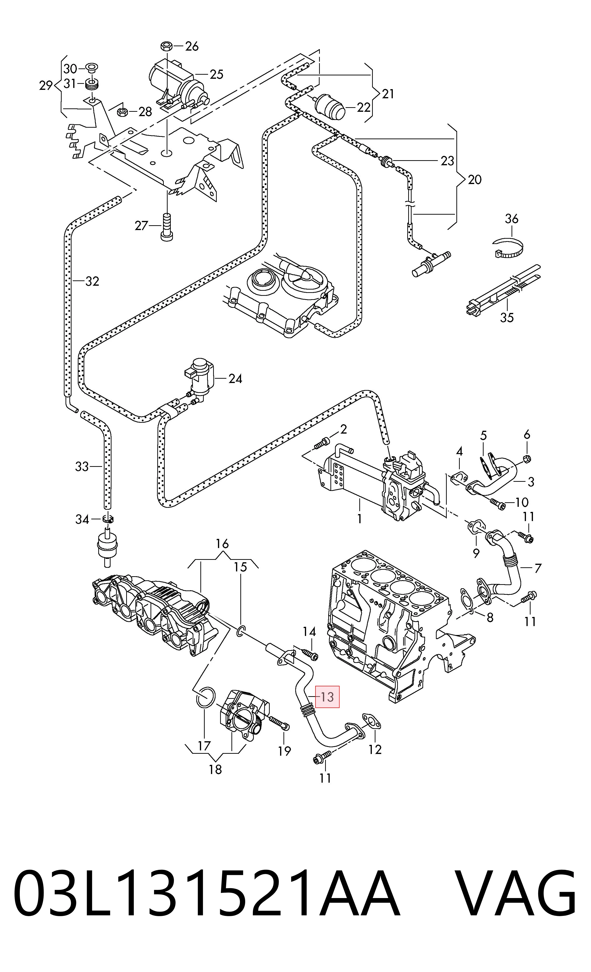 Compre 03L131521AA VAG Cano derivado do sistema de recirculação dos gases de escape EGR