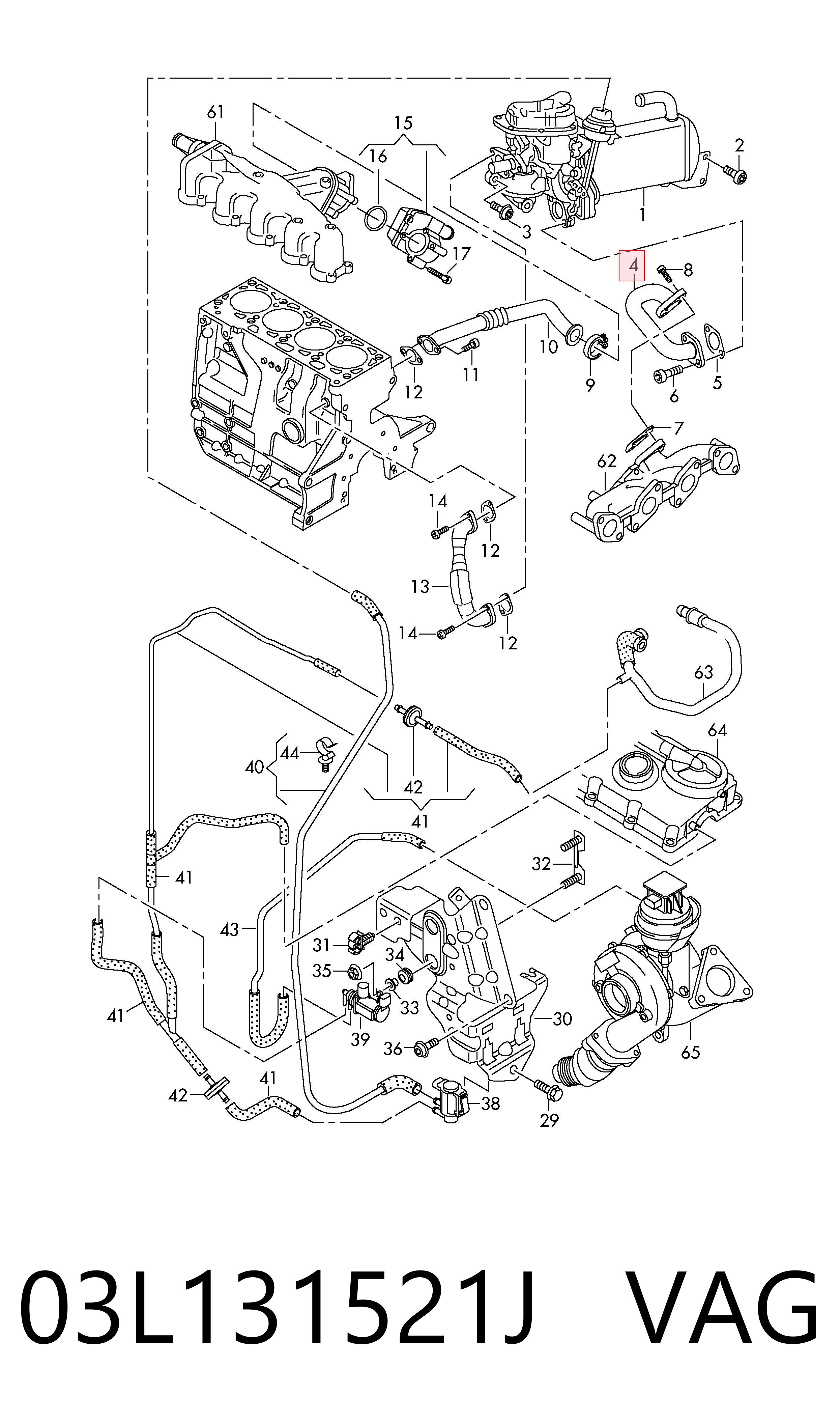 Cano derivado do sistema de recirculação dos gases de escape EGR 03L131521J VAG