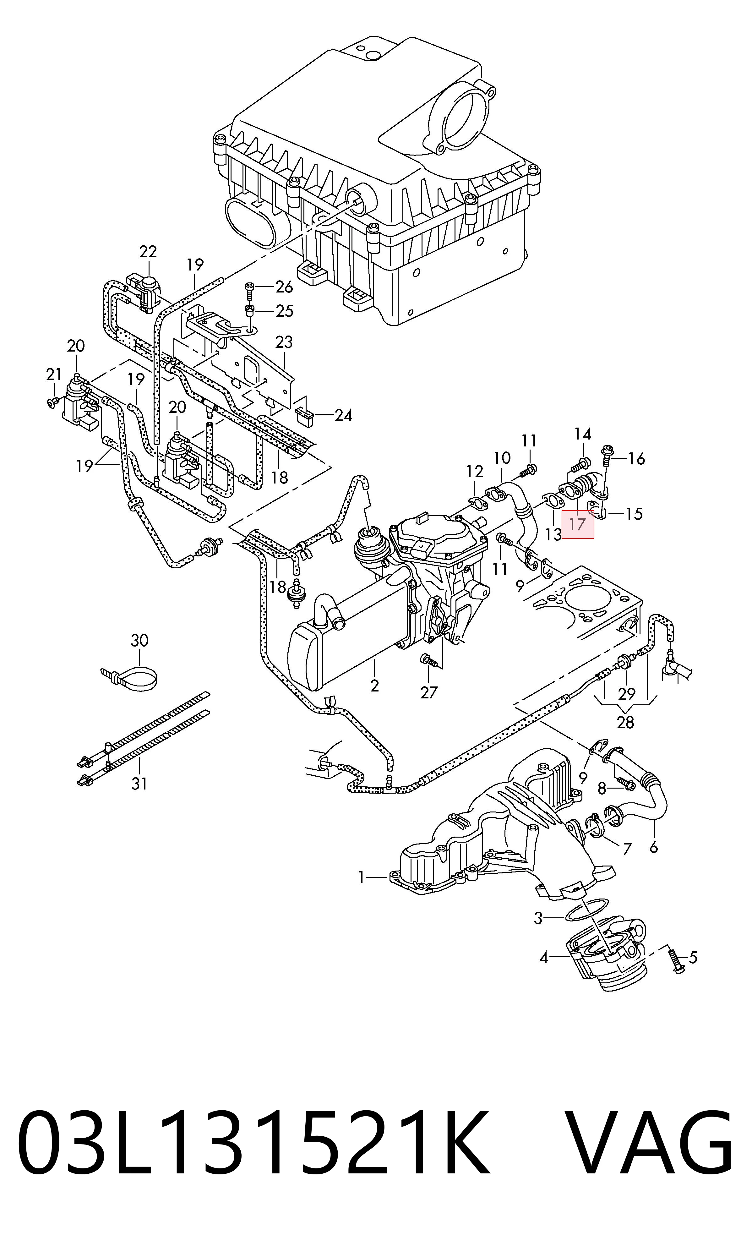Cano derivado do sistema de recirculação dos gases de escape EGR VAG 03L131521K preço, a partir de 47,67 USD