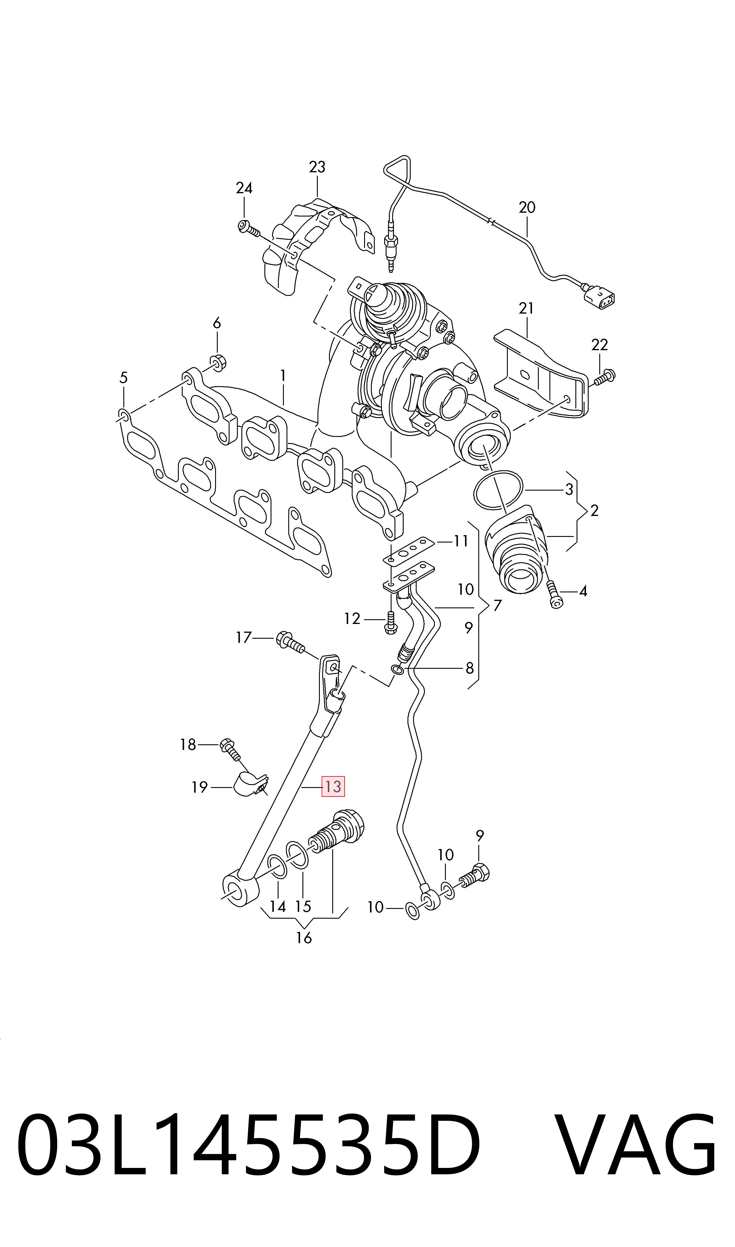 03L145535D VAG Tubo (mangueira) de derivação de óleo de turbina