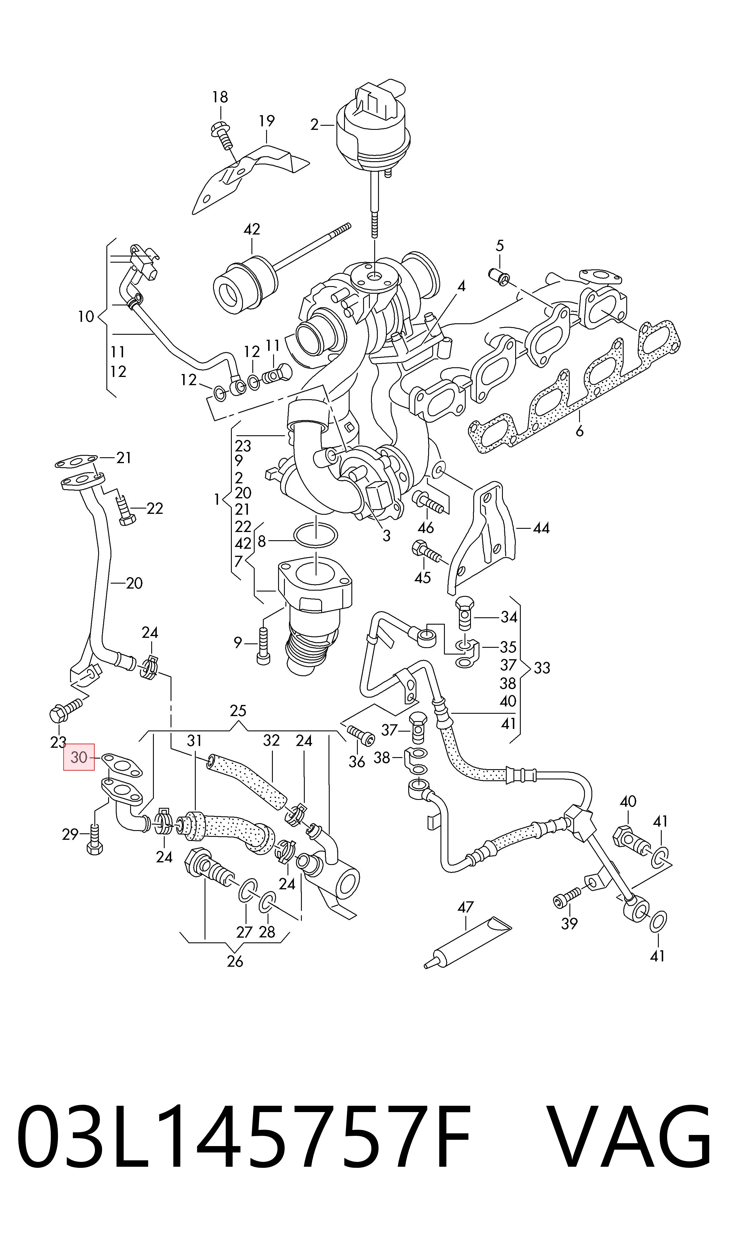 03L145757F VAG Vedante de mangueira de derivação de óleo de turbina