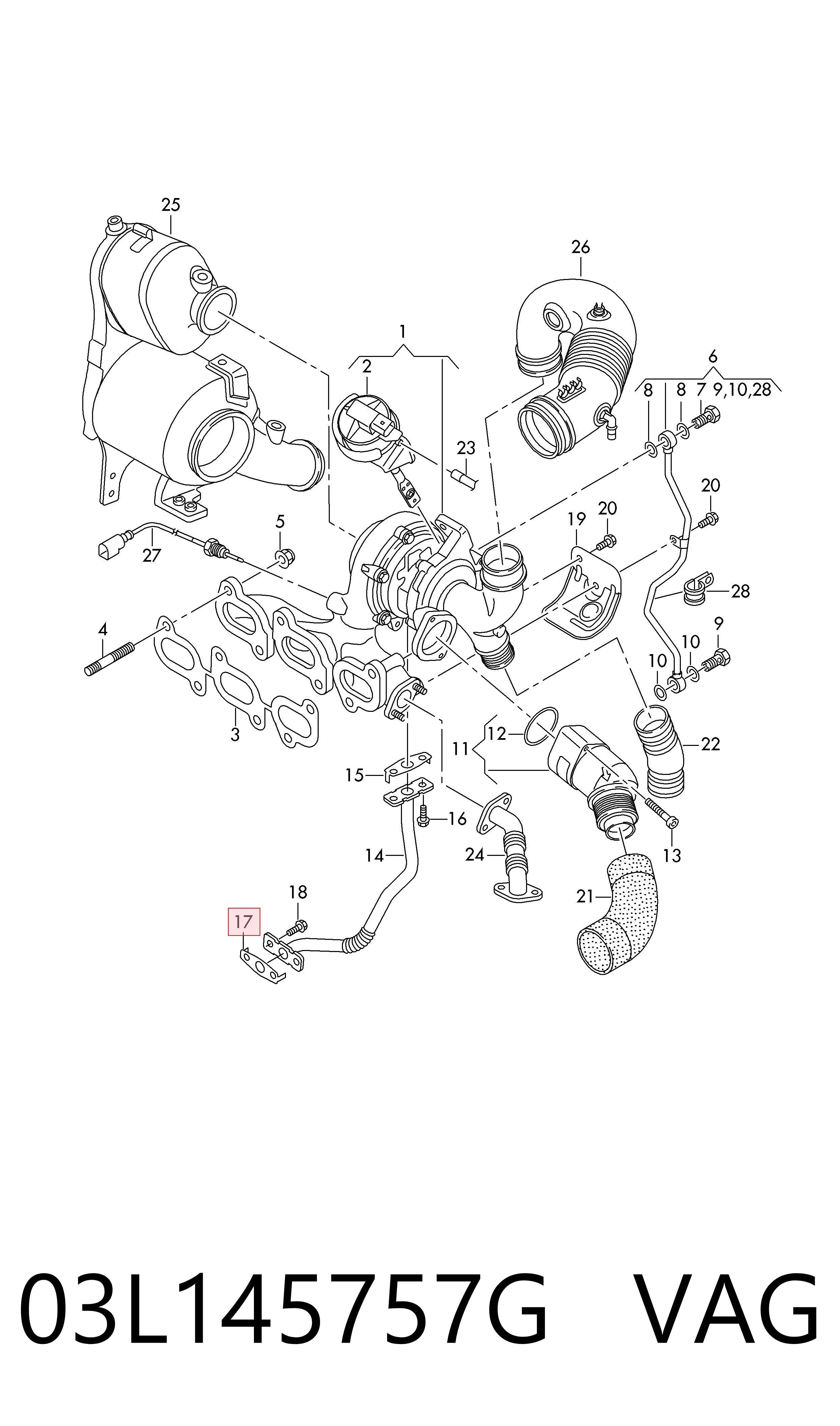 Vedante de mangueira de derivação de óleo de turbina 03L145757G VAG