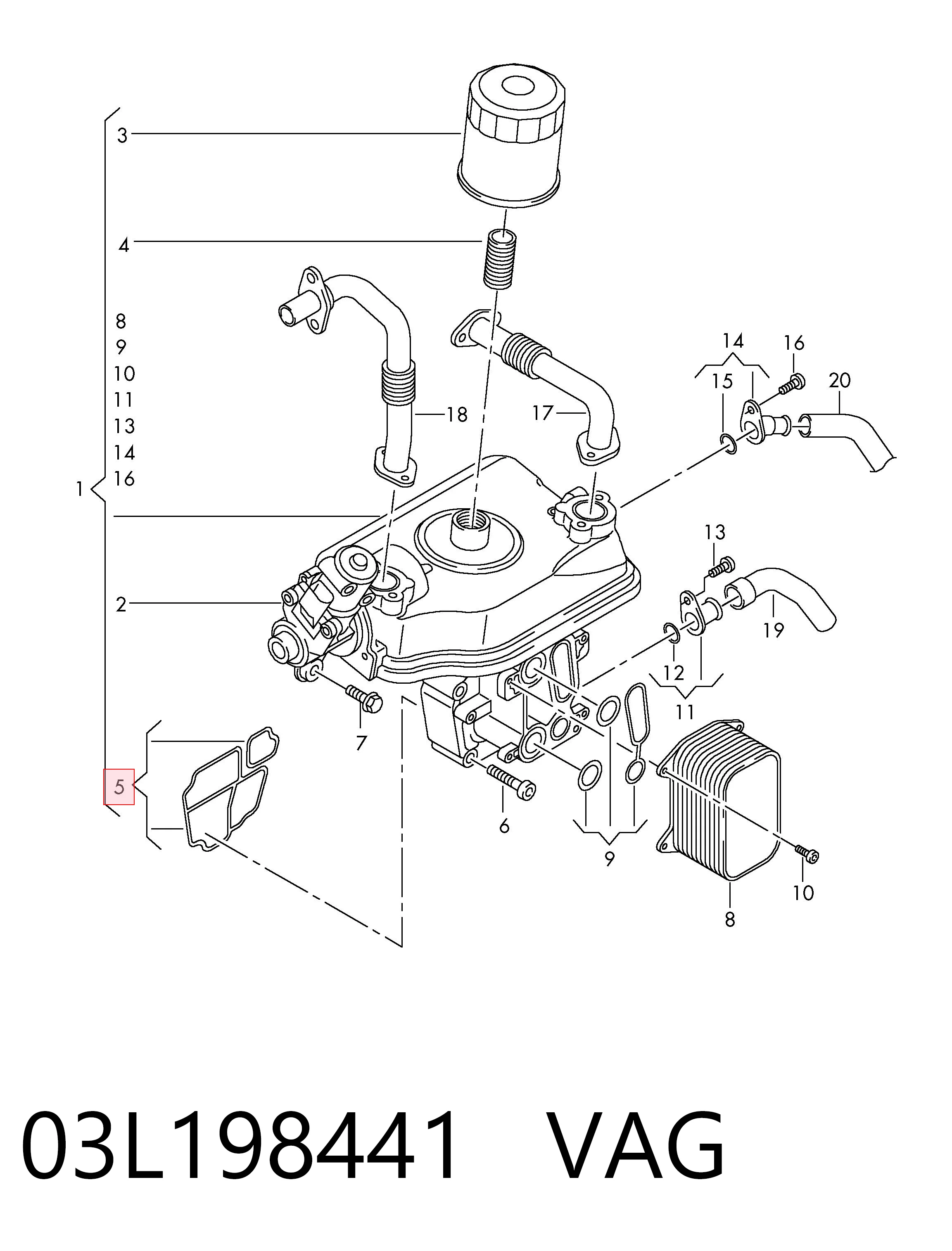 Vedante de adaptador do filtro de óleo VAG 03L198441 preço, a partir de 7,79 USD
