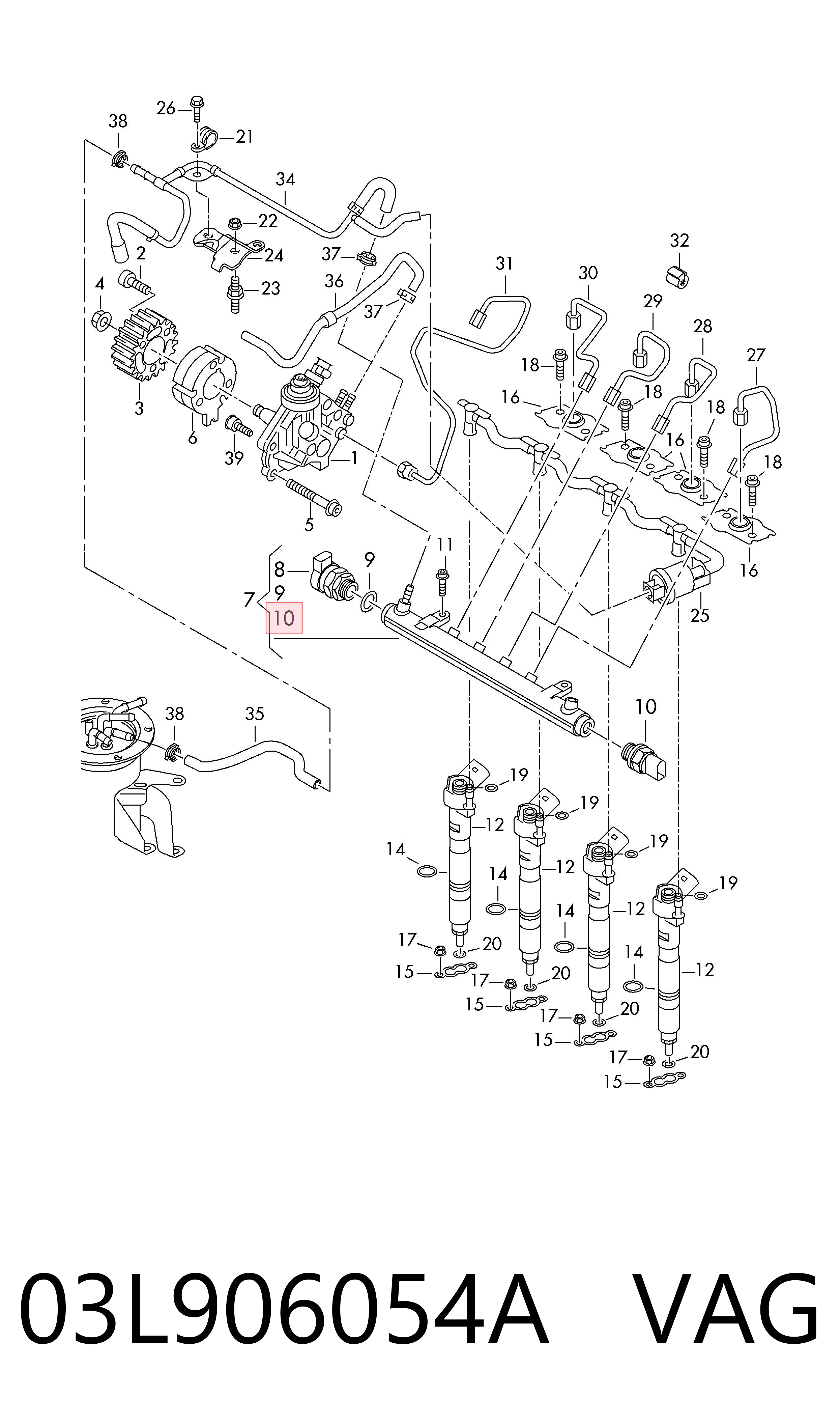 03L906054A VAG Sensor de pressão de combustível