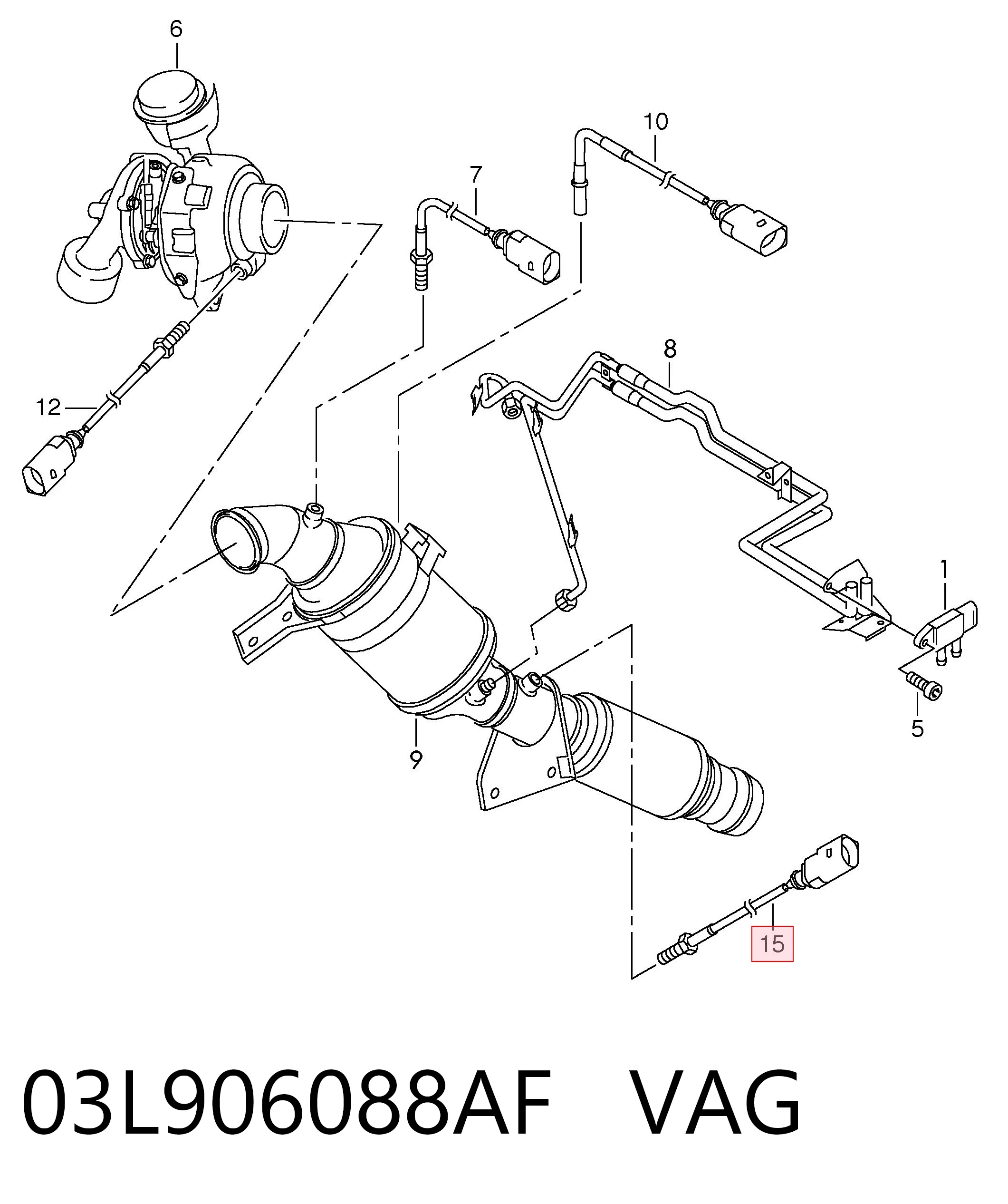 03L906088AF VAG Sensor de temperatura dos gases de escape (GE), depois de filtro de partículas diesel