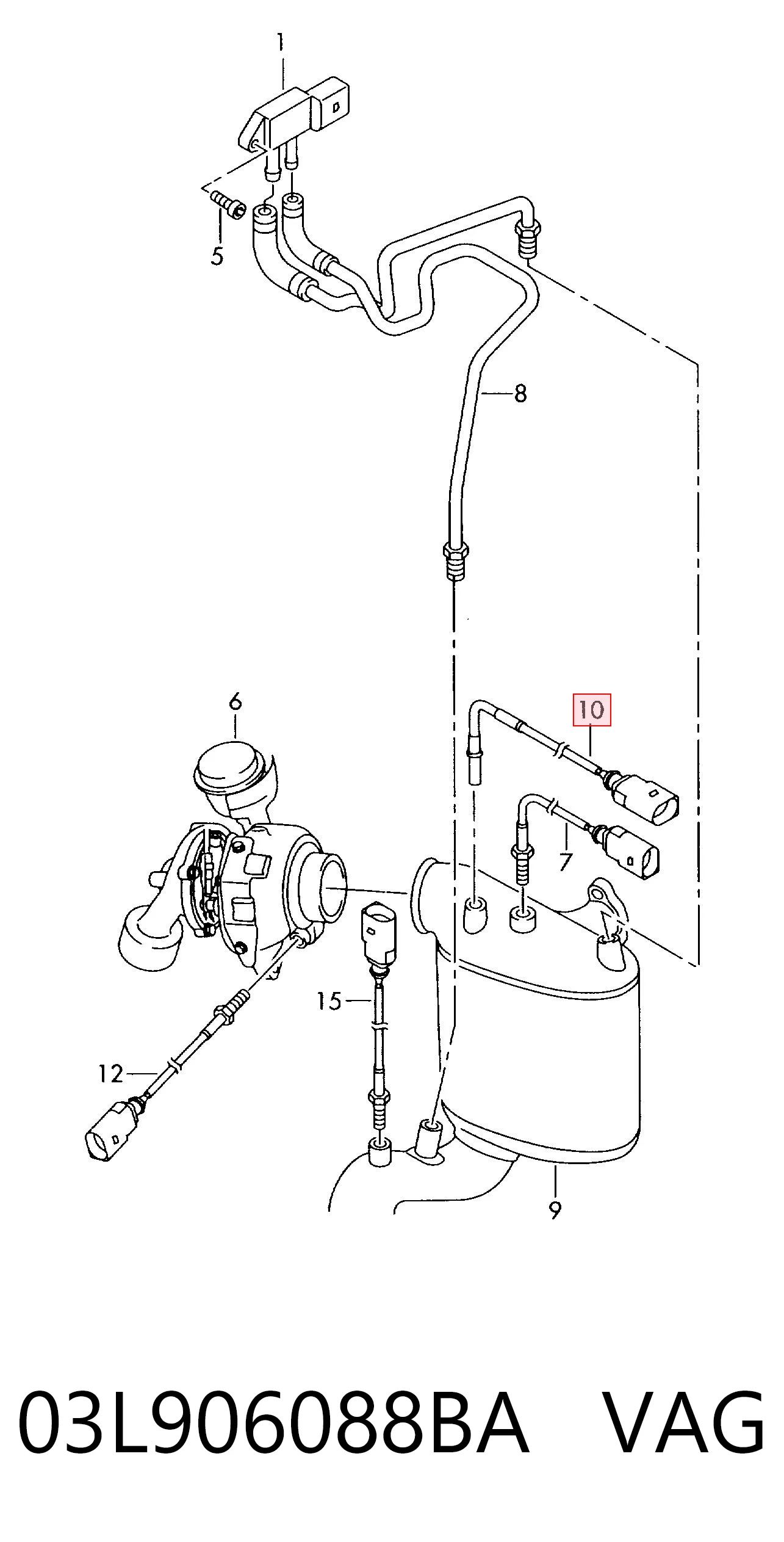 03L906088BA VAG Sensor de temperatura dos gases de escape (GE), antes de filtro de partículas diesel