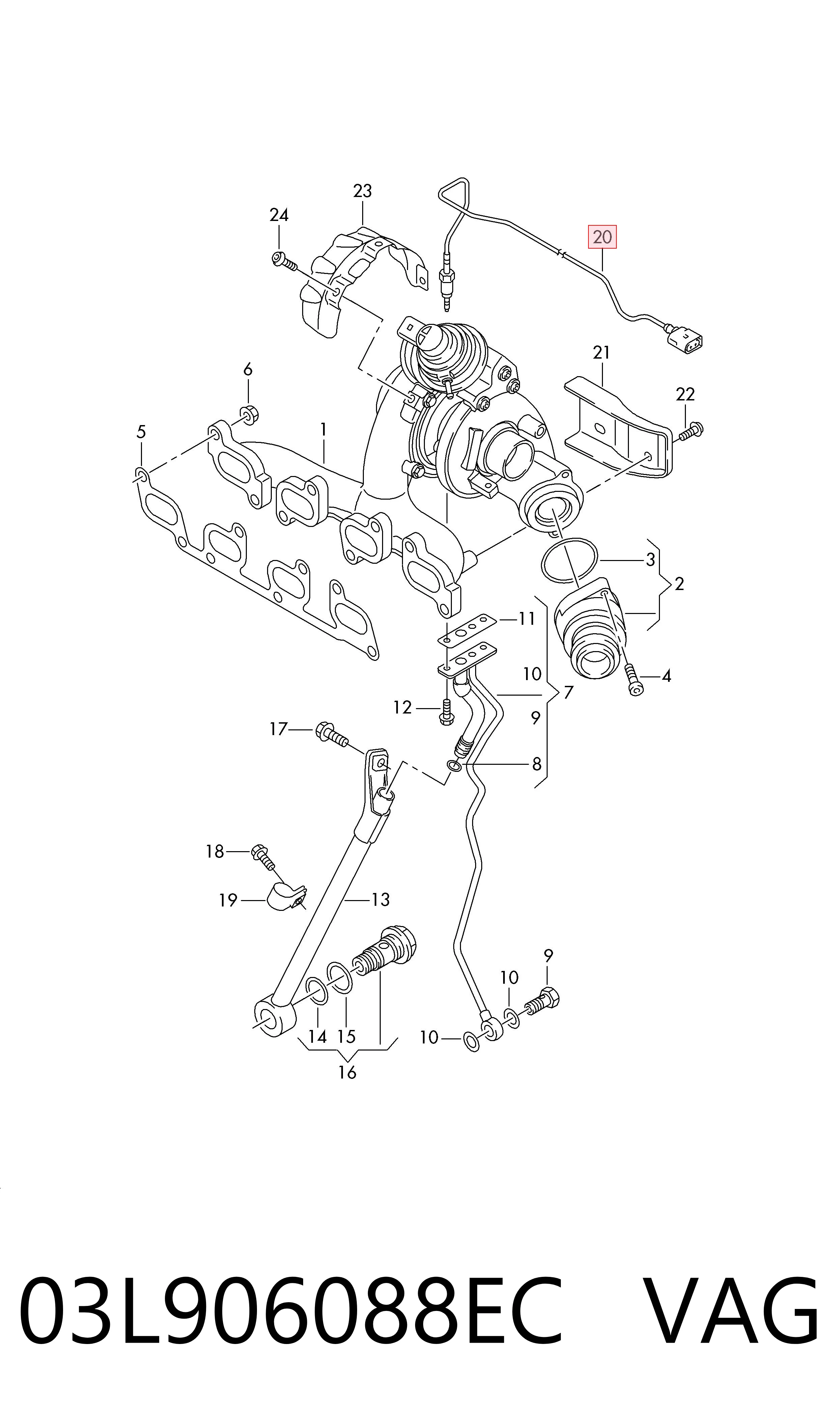 03L906088EC VAG Sensor de temperatura dos gases de escape (GE), antes de turbina