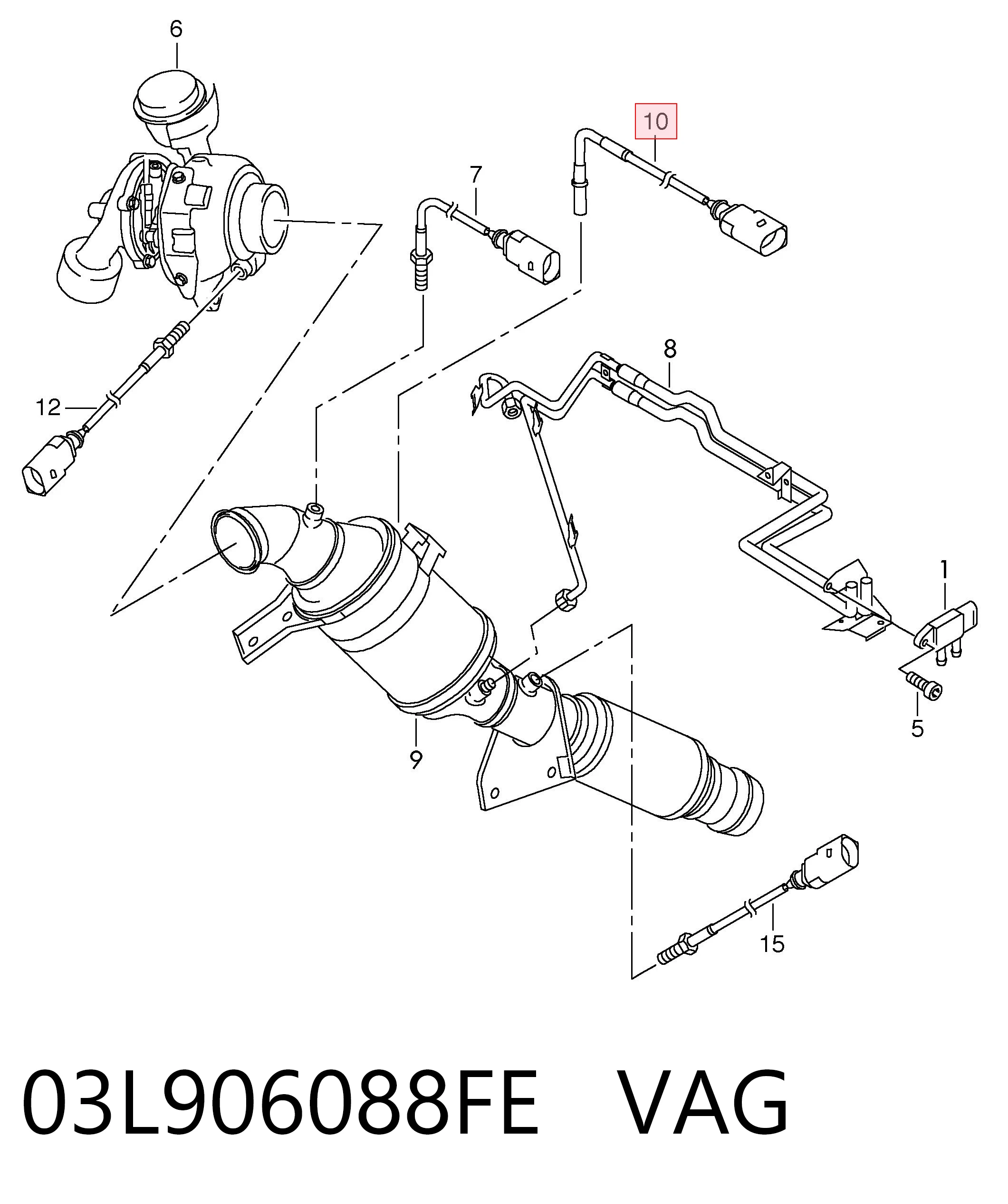 03L906088FE VAG Sensor de temperatura dos gases de escape (GE), antes de filtro de partículas diesel