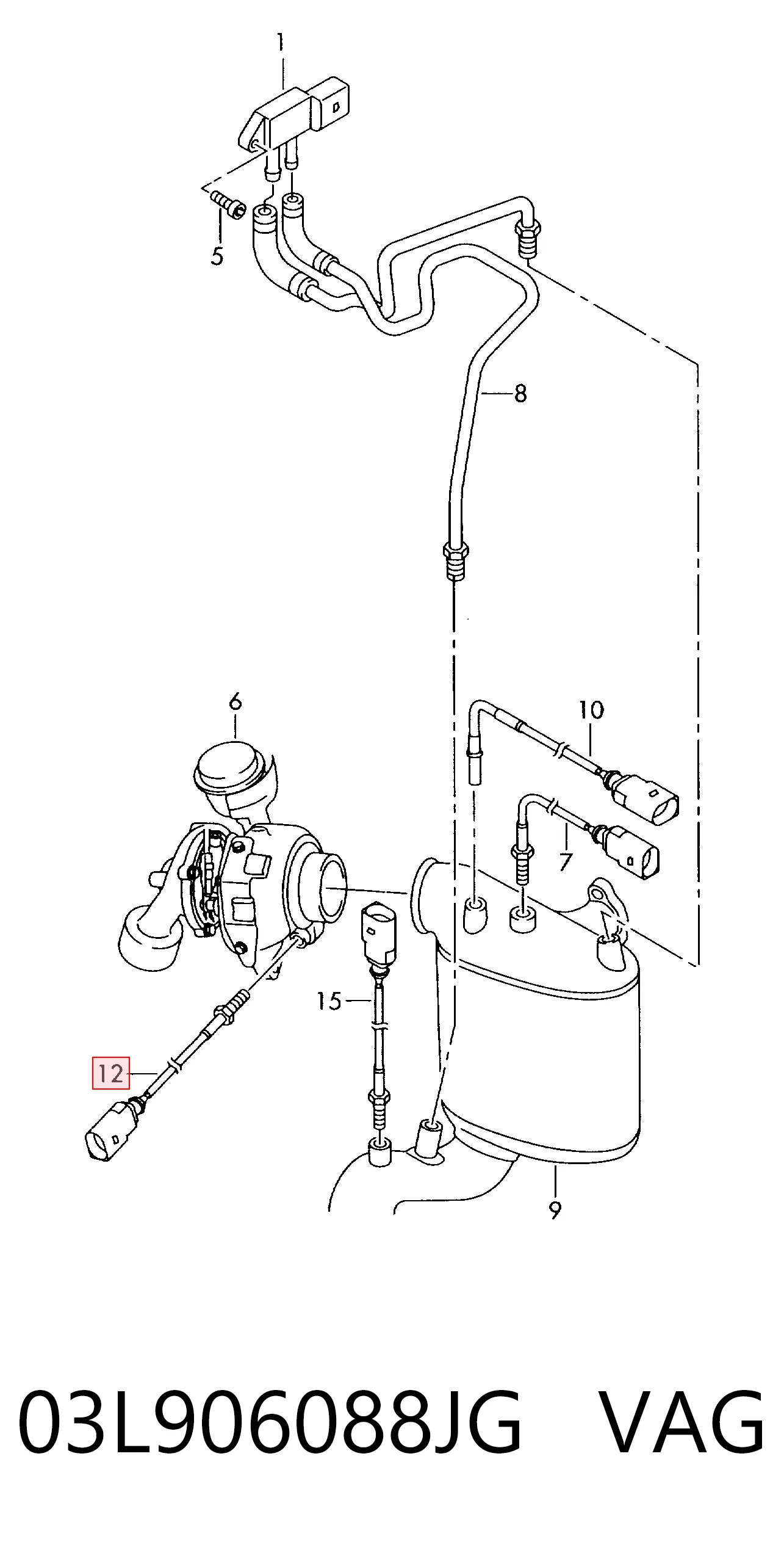 03L906088JG VAG Sensor de temperatura dos gases de escape (GE), antes de turbina