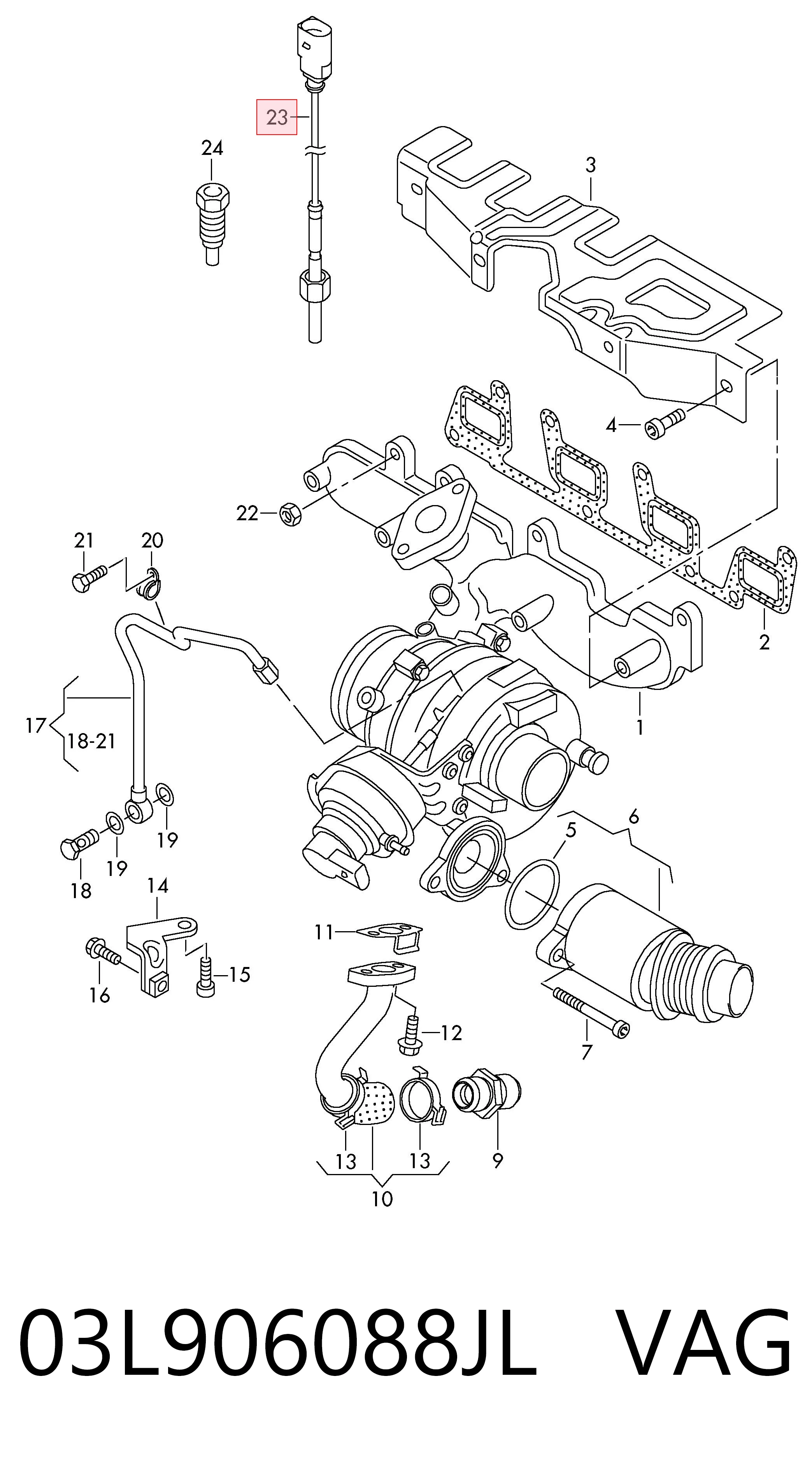 03L906088JL VAG Sensor de temperatura dos gases de escape (GE), antes de turbina