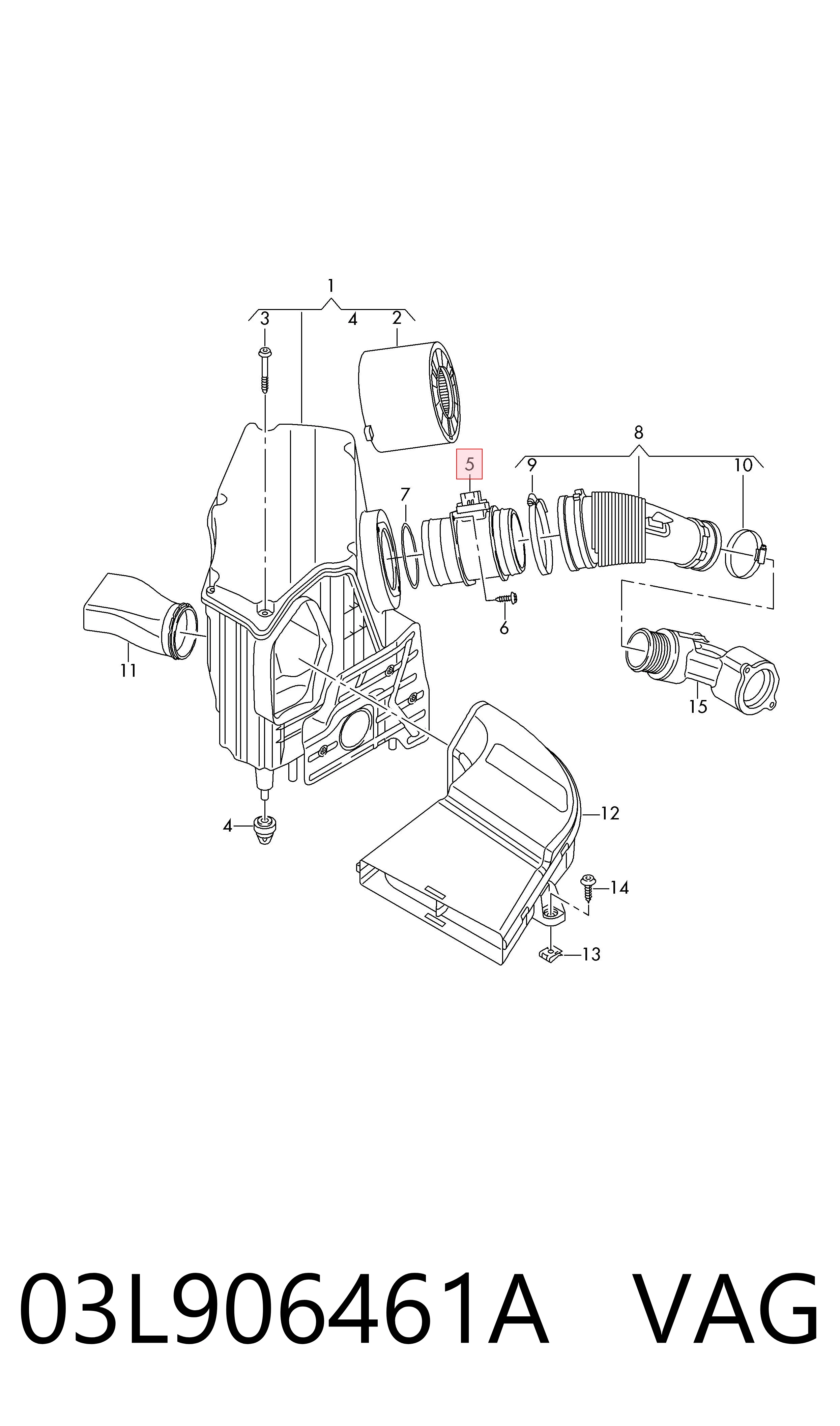 03L906461A VAG Sensor de fluxo (consumo) de ar, medidor de consumo M.A.F. - (Mass Airflow)
