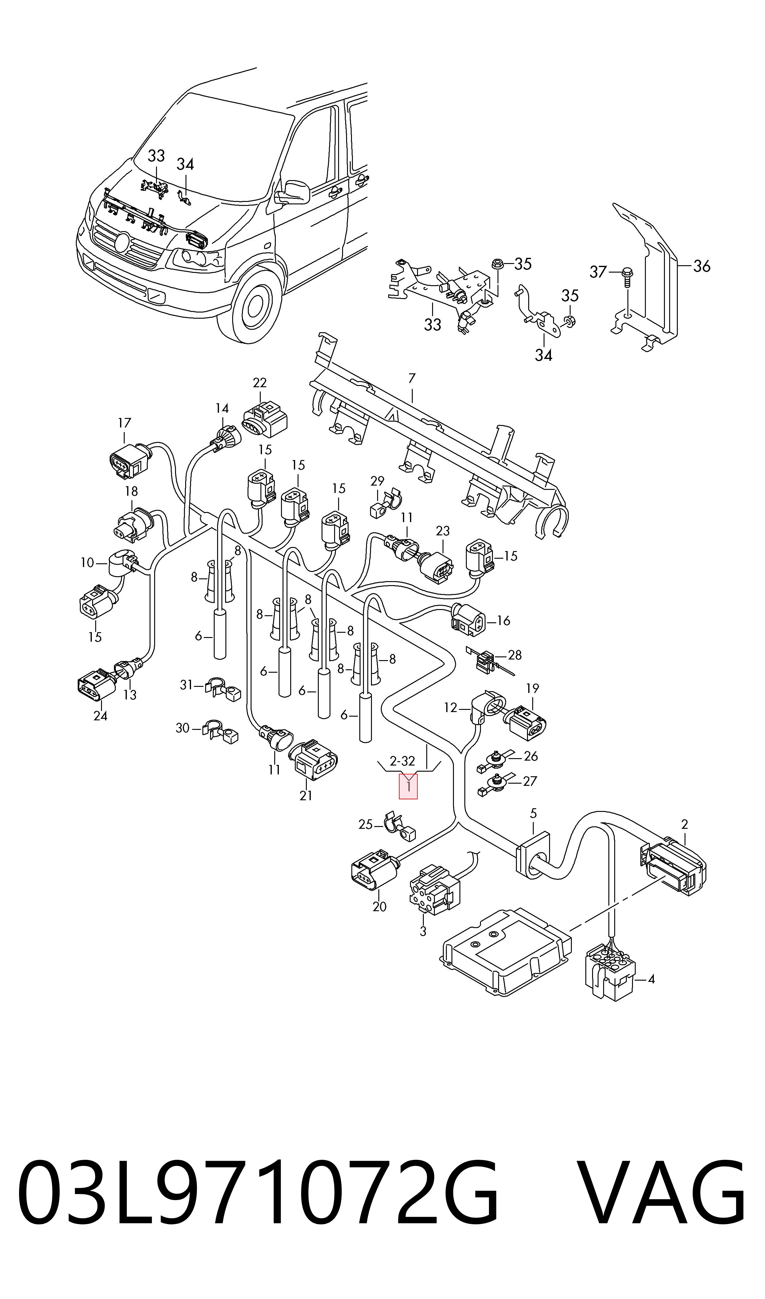 03L971072G VAG Fios isolados da seção de motor