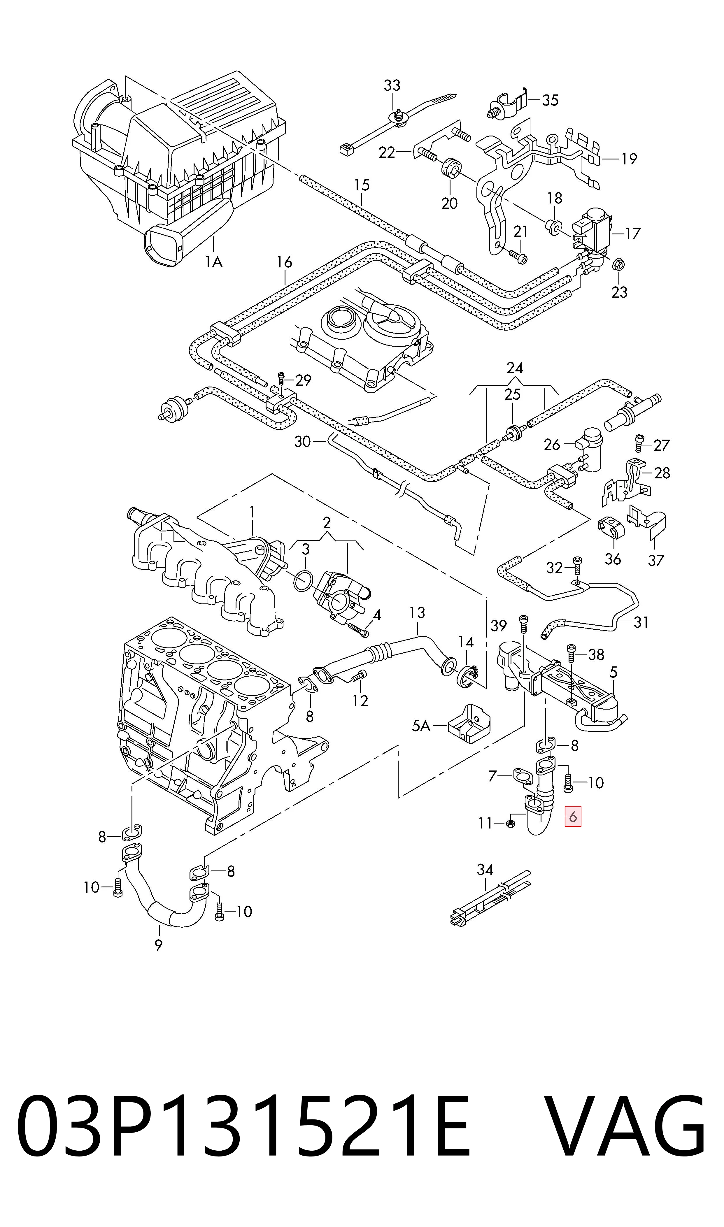 03P131521E VAG Cano derivado do sistema de recirculação dos gases de escape EGR