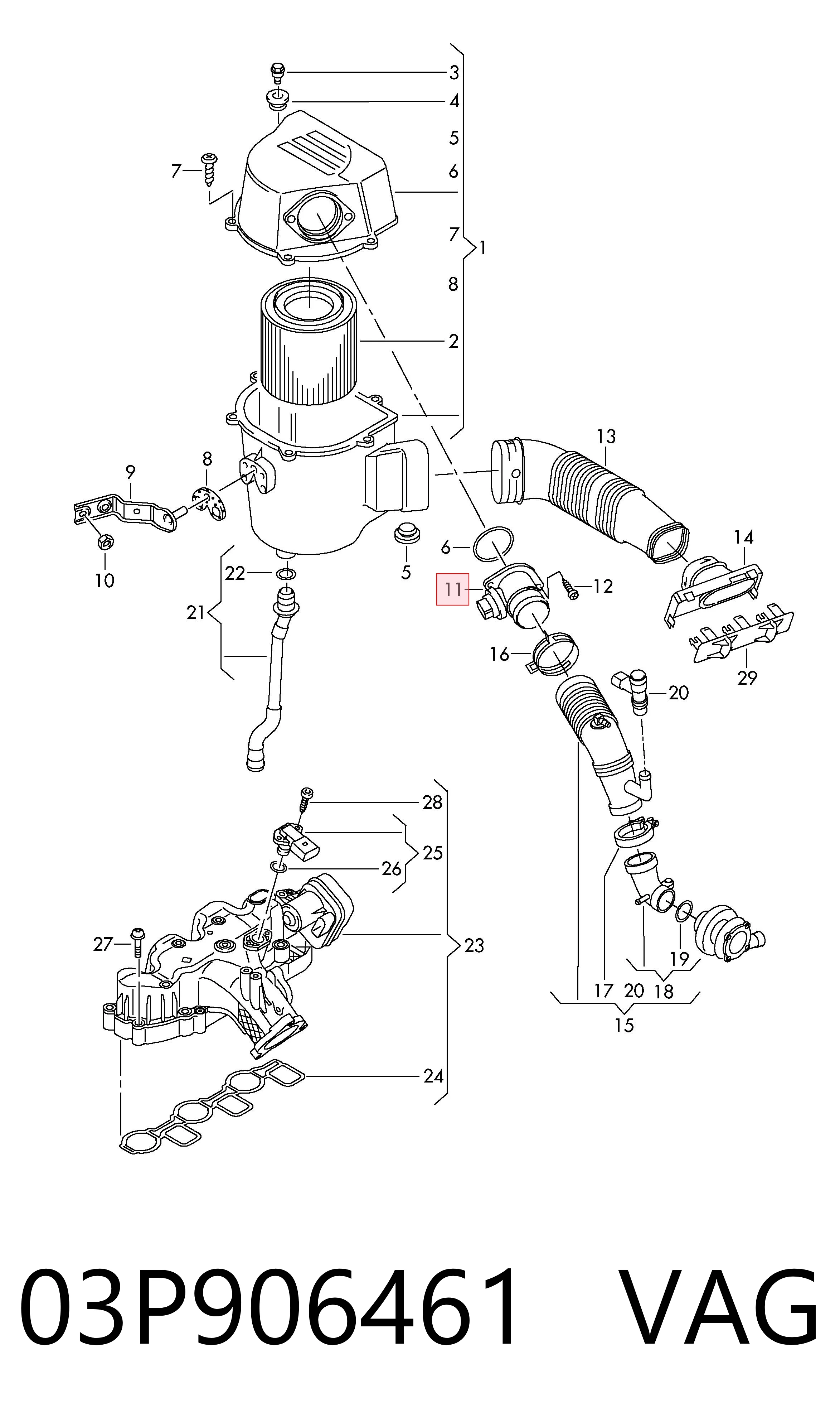 03P906461 VAG Sensor de fluxo (consumo) de ar, medidor de consumo M.A.F. - (Mass Airflow)