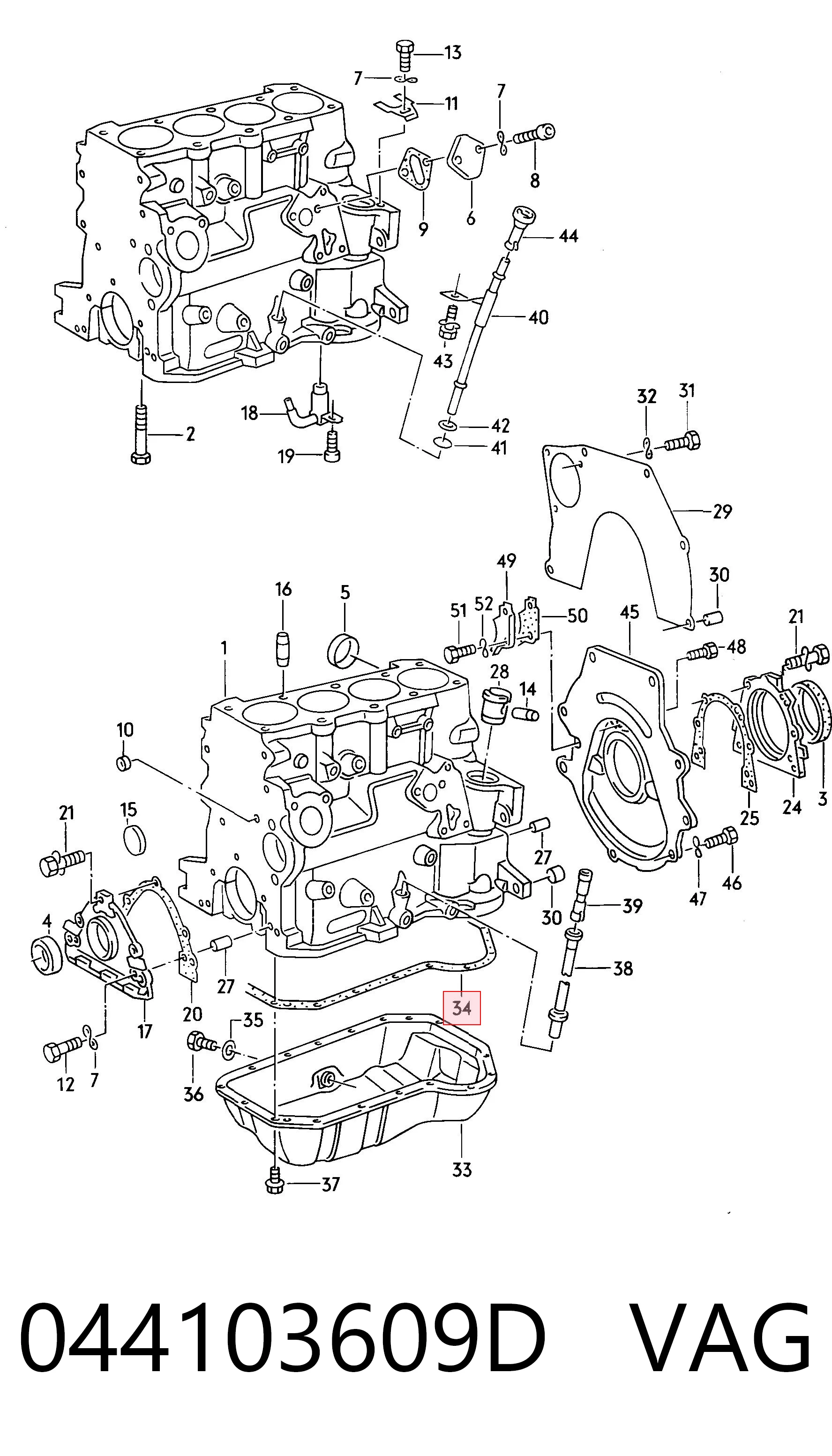 044103609D VAG Vedante de panela de cárter do motor