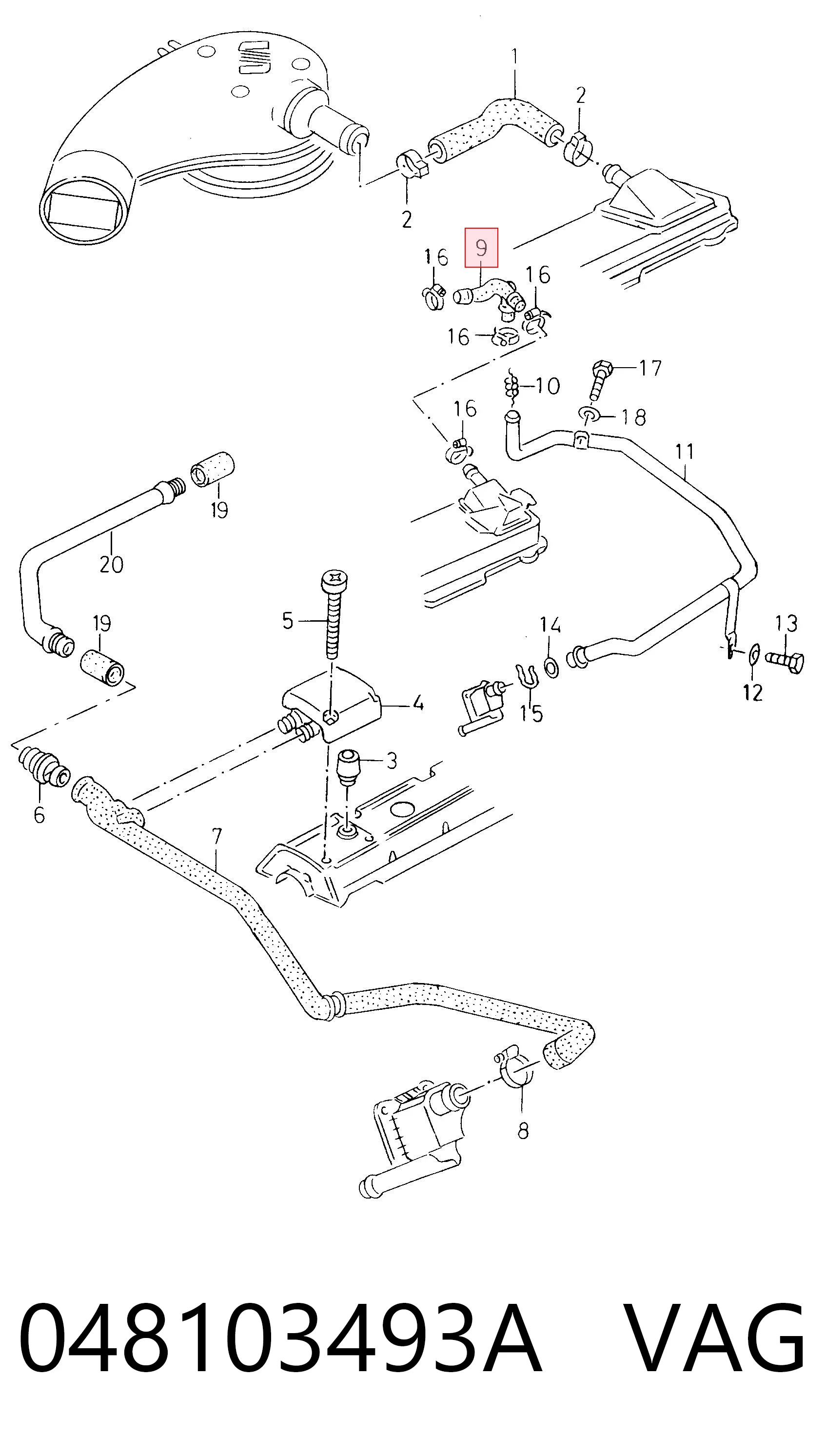 048103493A VAG Cano derivado de ventilação de cárter (de separador de óleo)