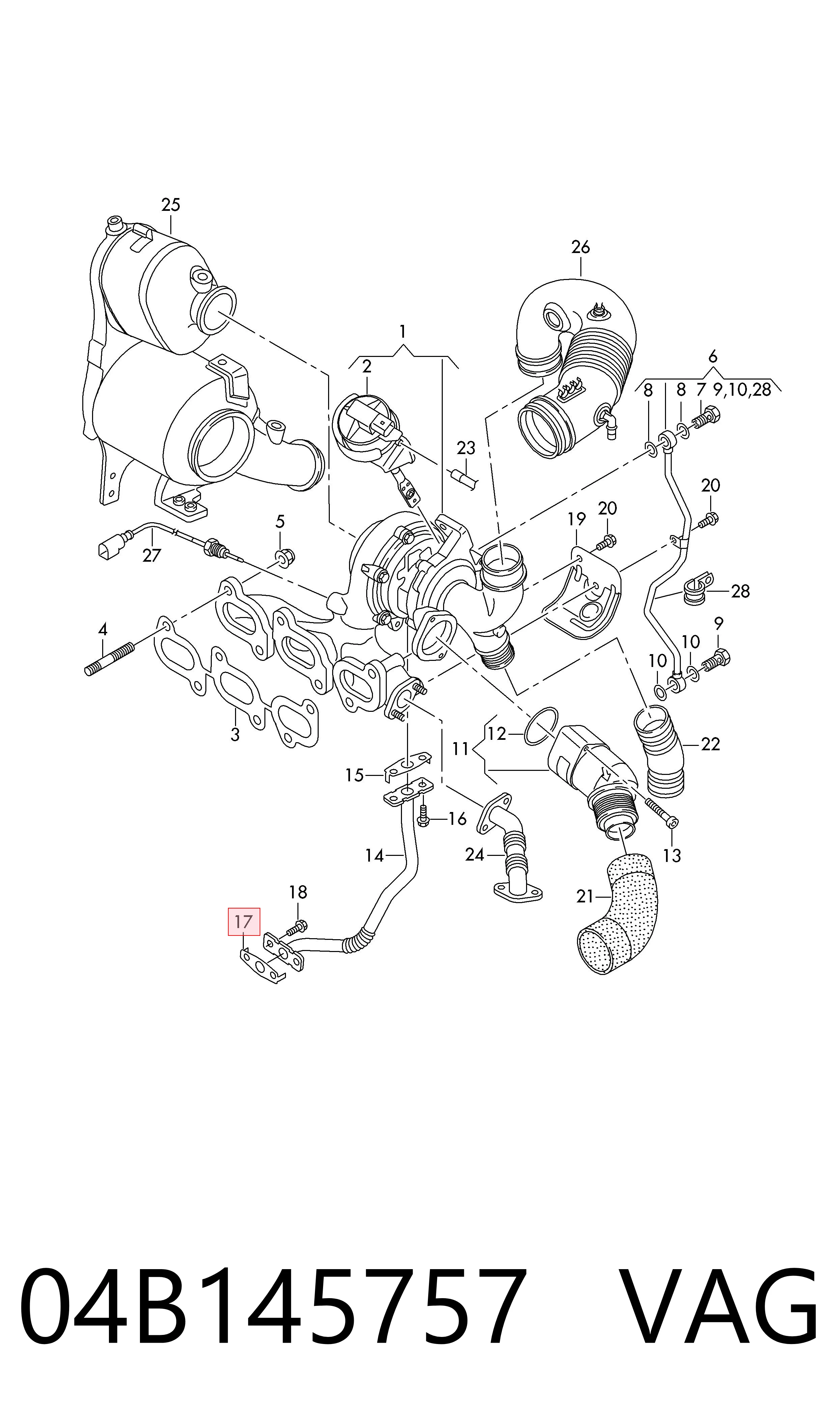04B145757 VAG Vedante de mangueira de derivação de óleo de turbina