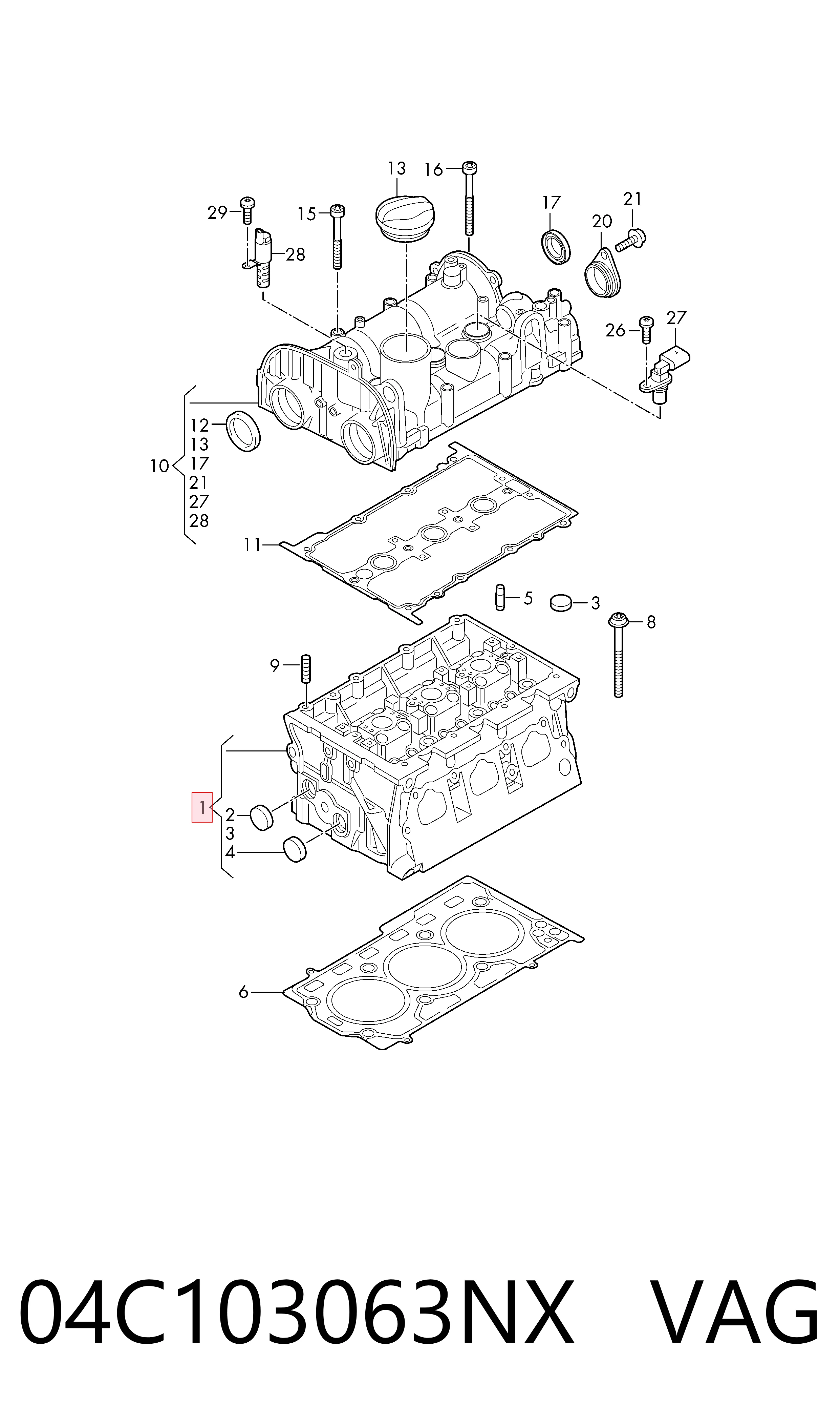 04C103063NX VAG Cabeça de motor (CBC)