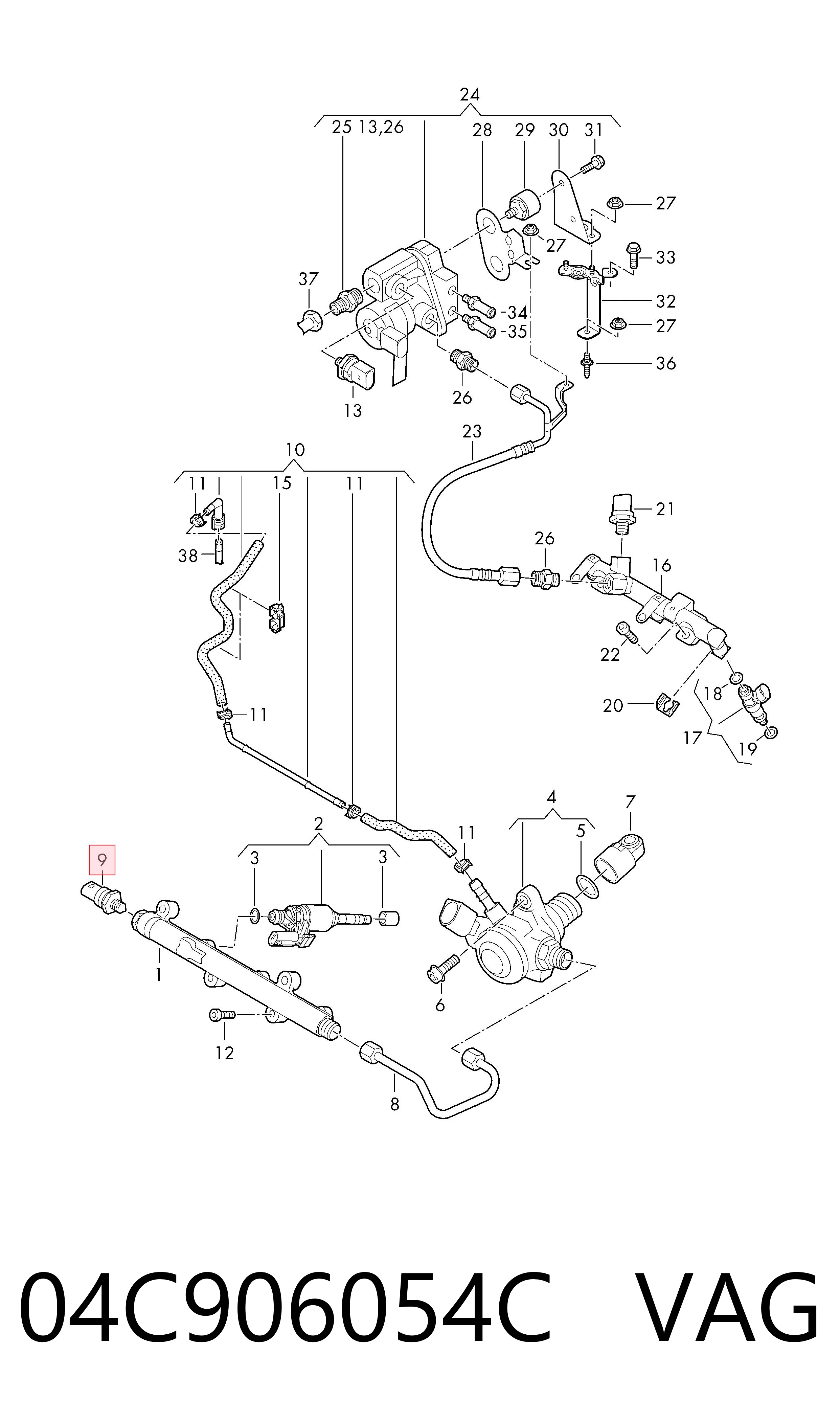 04C906054C VAG Sensor de pressão de combustível