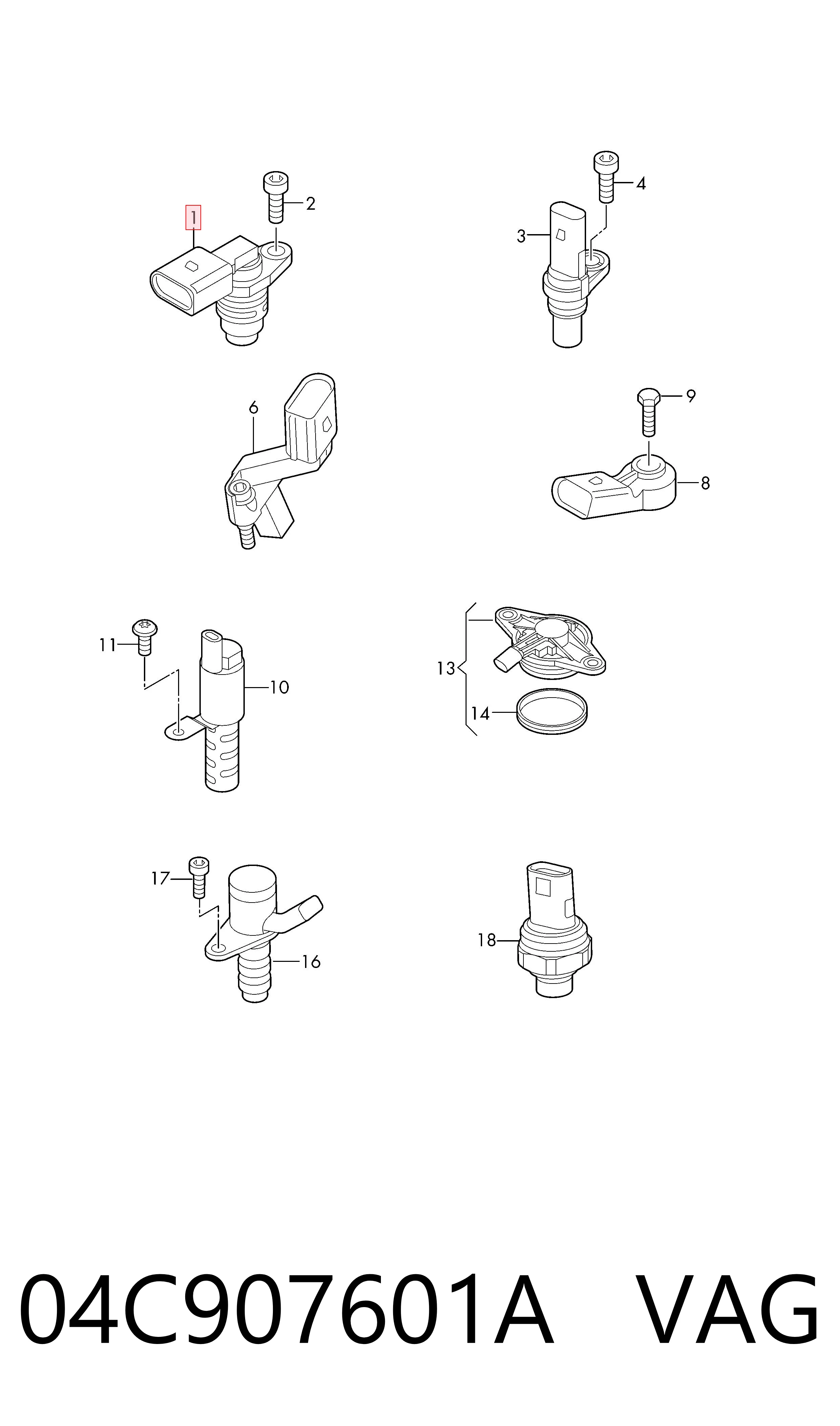 04C907601A VAG Sensor de posição da árvore distribuidora
