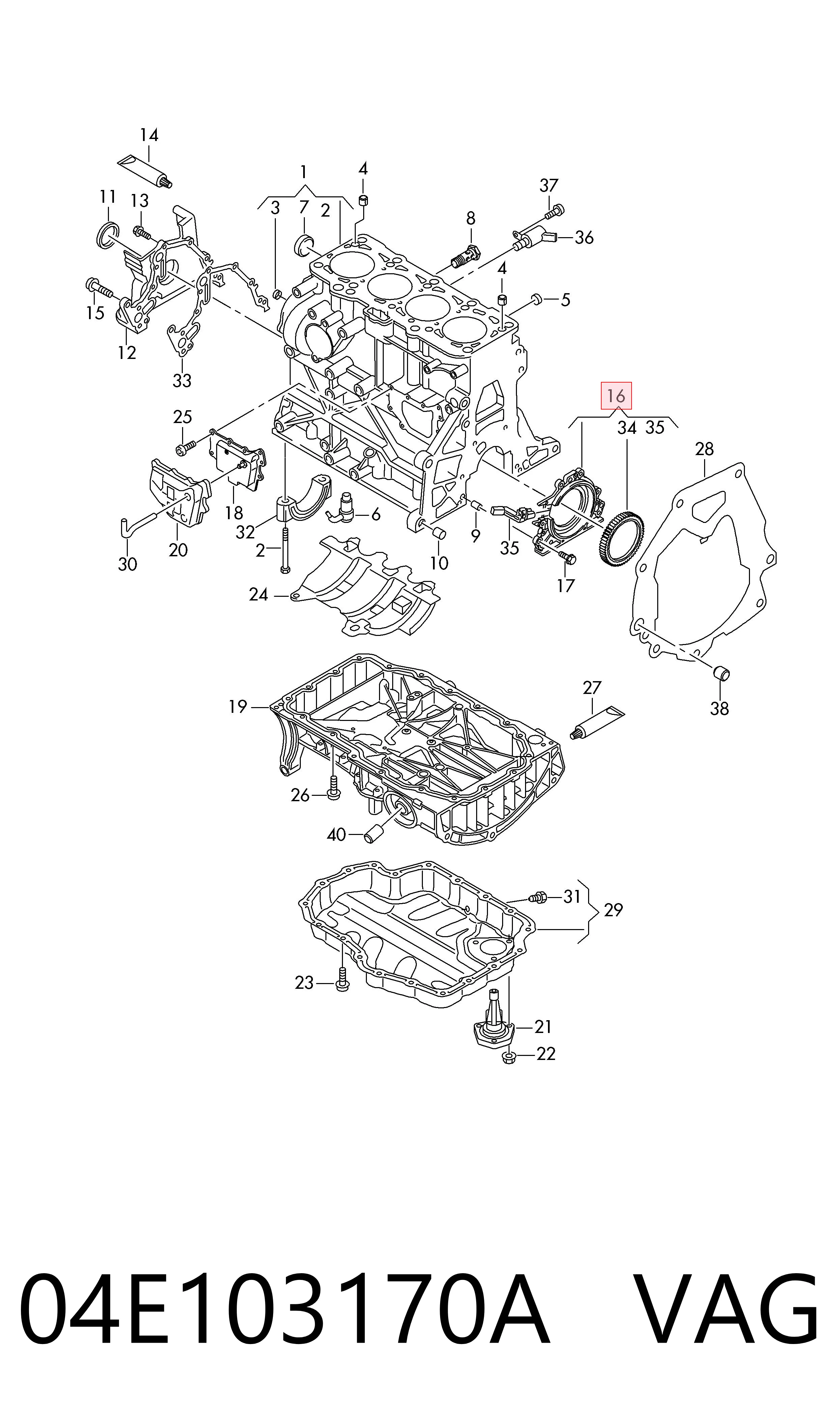 04E103170A VAG Vedação traseira de cambota de motor