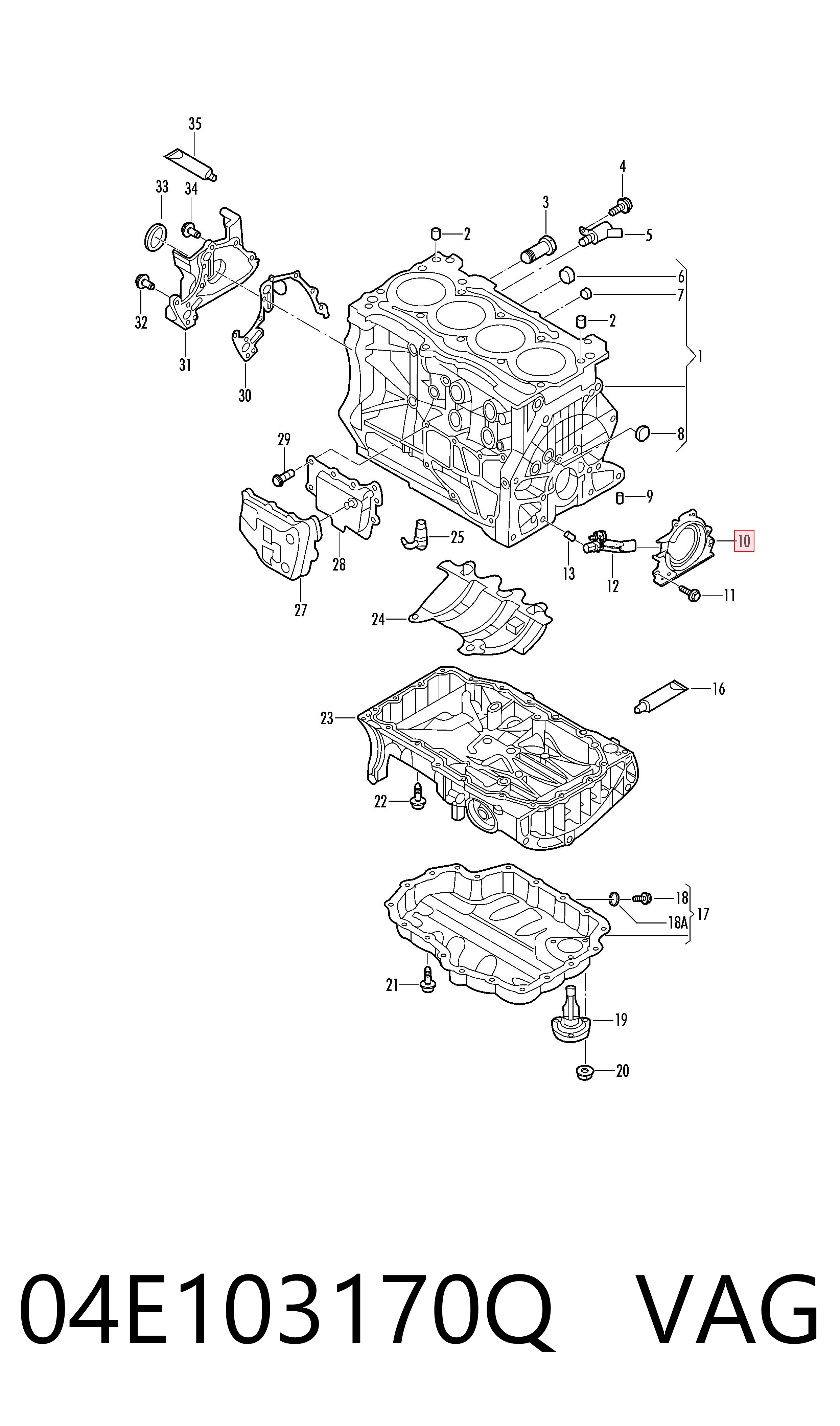 Compre 04E103170Q VAG Vedação traseira de cambota de motor